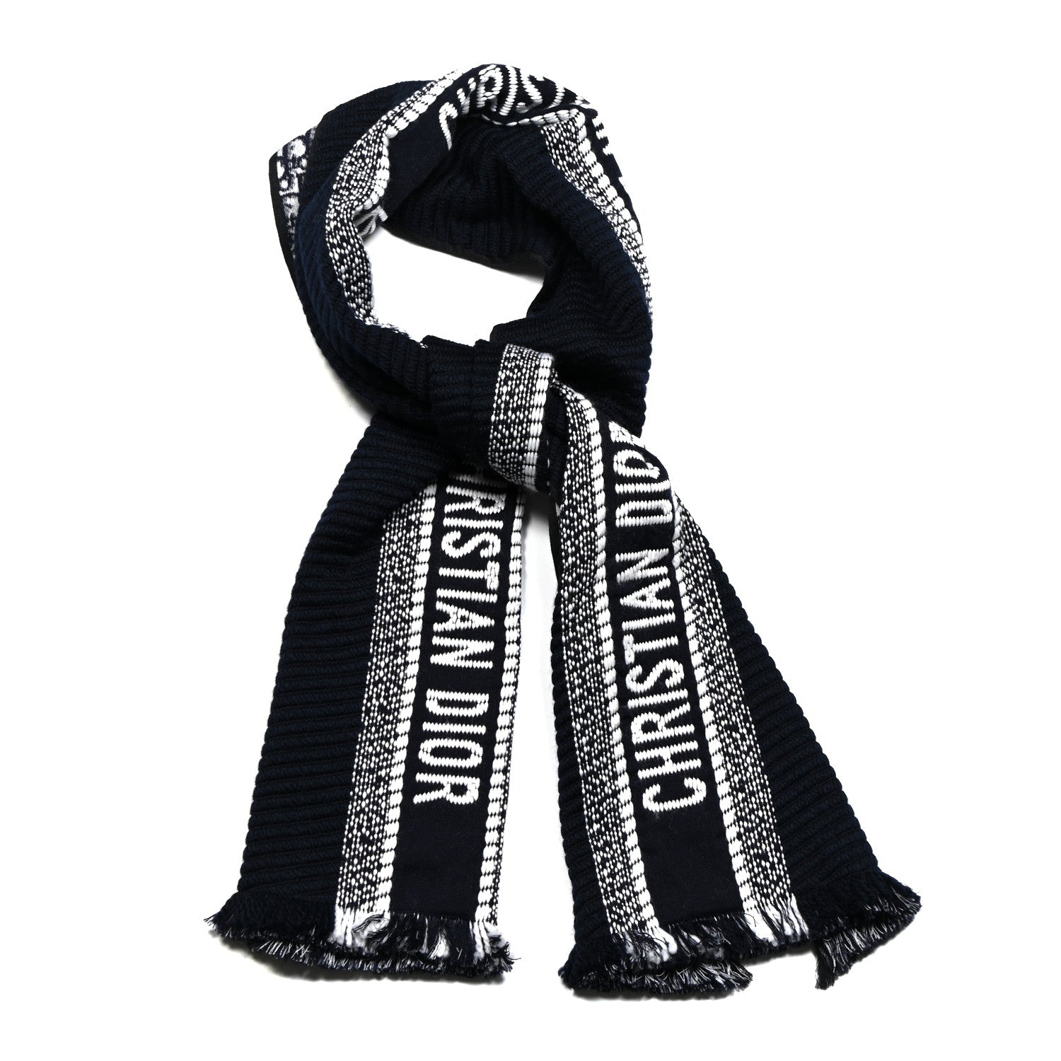 Christian Dior Wool Silk Oblique University Reversible Scarf Navy