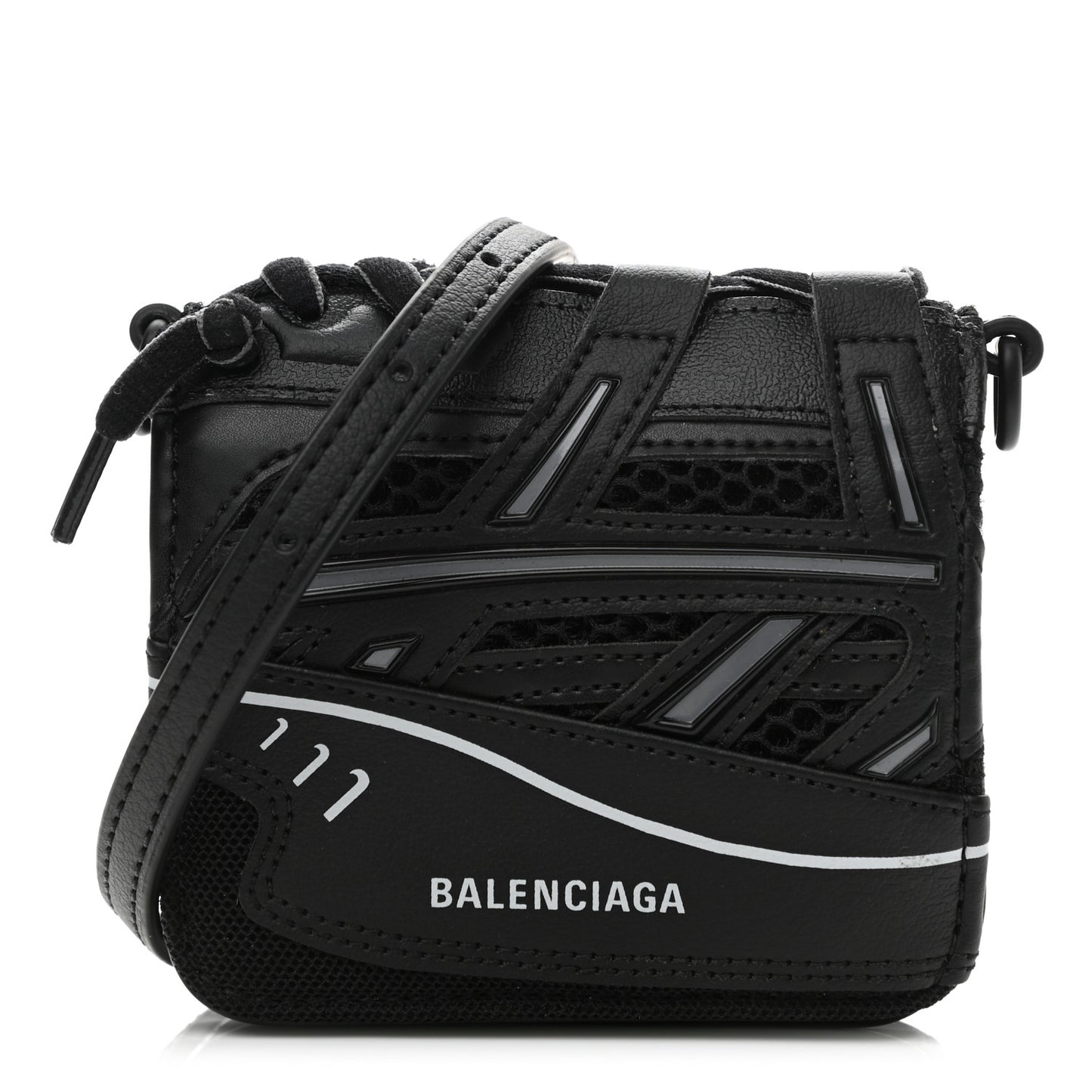 Faux Calfskin Fabric Sneakerhead Crossbody Wallet Black