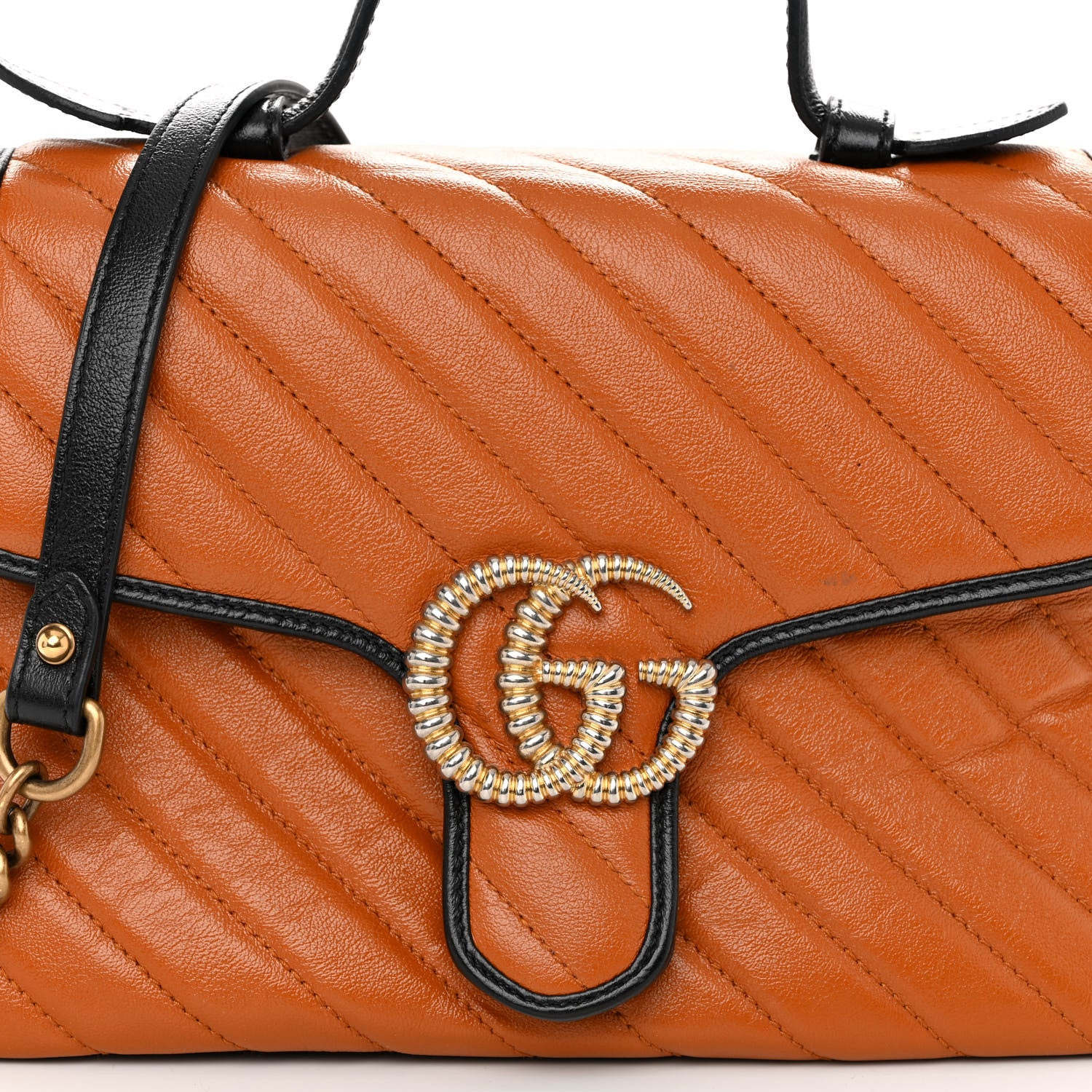 Gucci Azalea Calfskin Matelasse Diagonal Small Torchon GG Marmont Top Handle Shoulder Bag Cognac Black 8 of 10