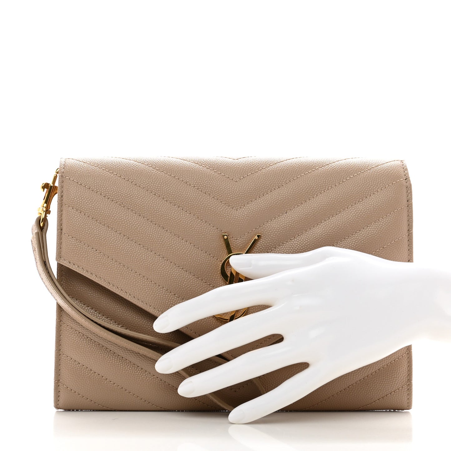 Grain De Poudre Matelasse Chevron Monogram Envelope Clutch Dark Beige
