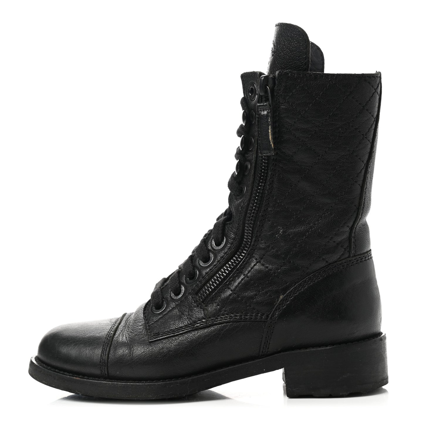 Sheepskin Quilted CC Tall Lace Up Combat Boots 36 Black