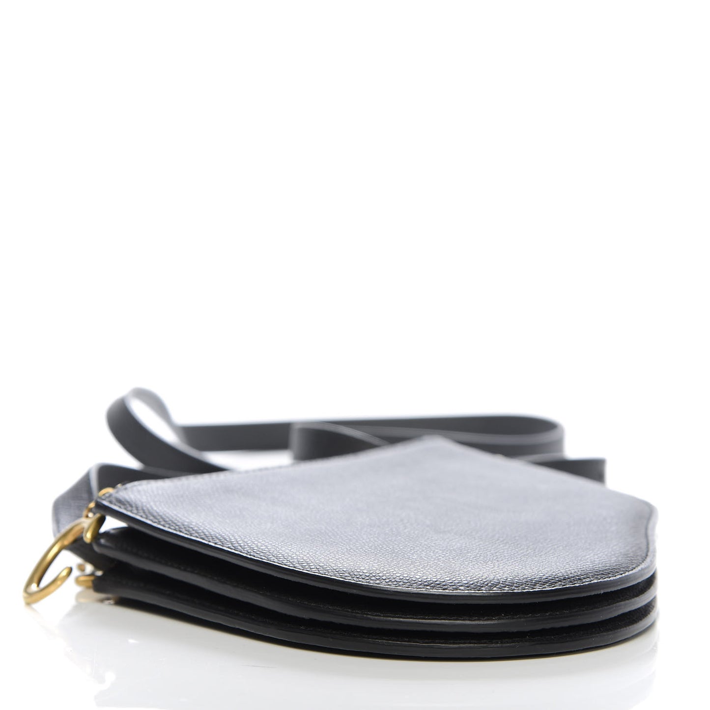 Grained Calfskin Saddle Pouch With Strap Black