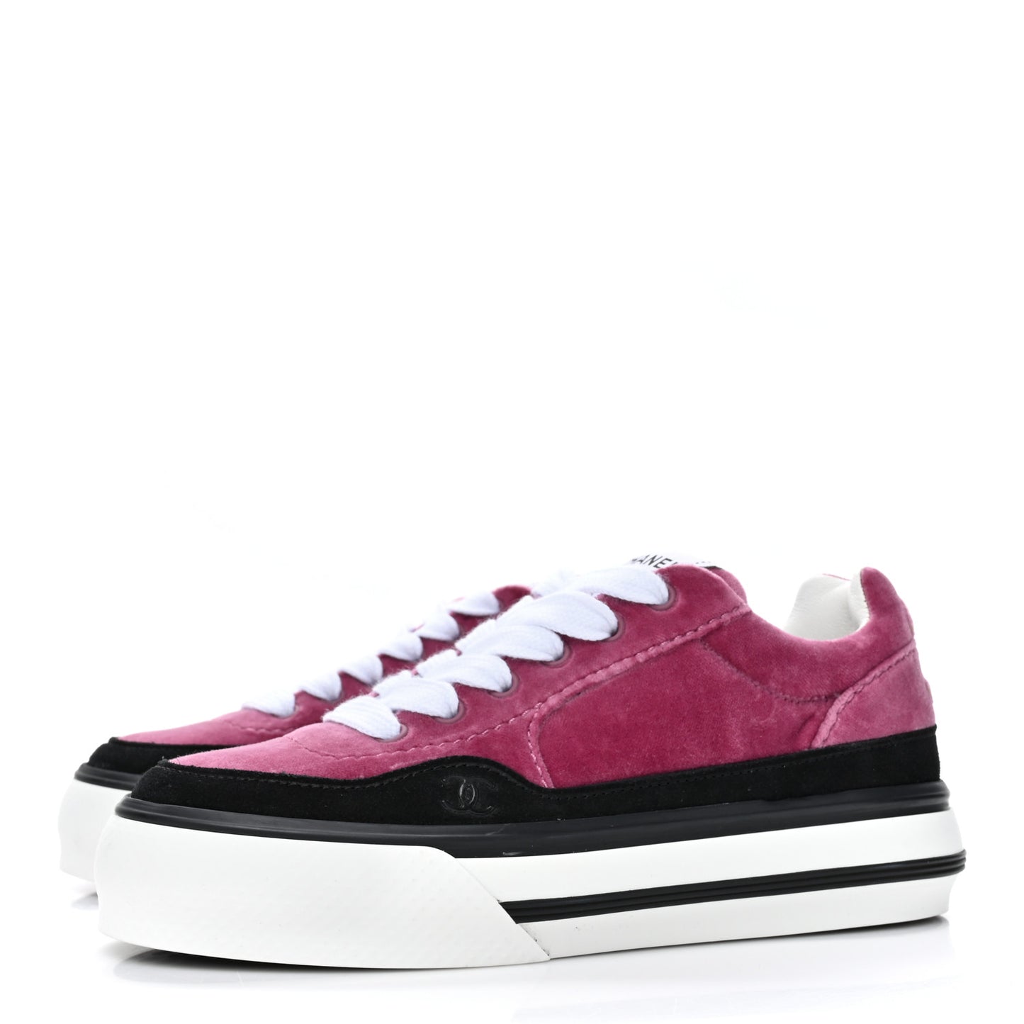 Calfskin Velvet Womens CC Sneakers 35.5 Navy