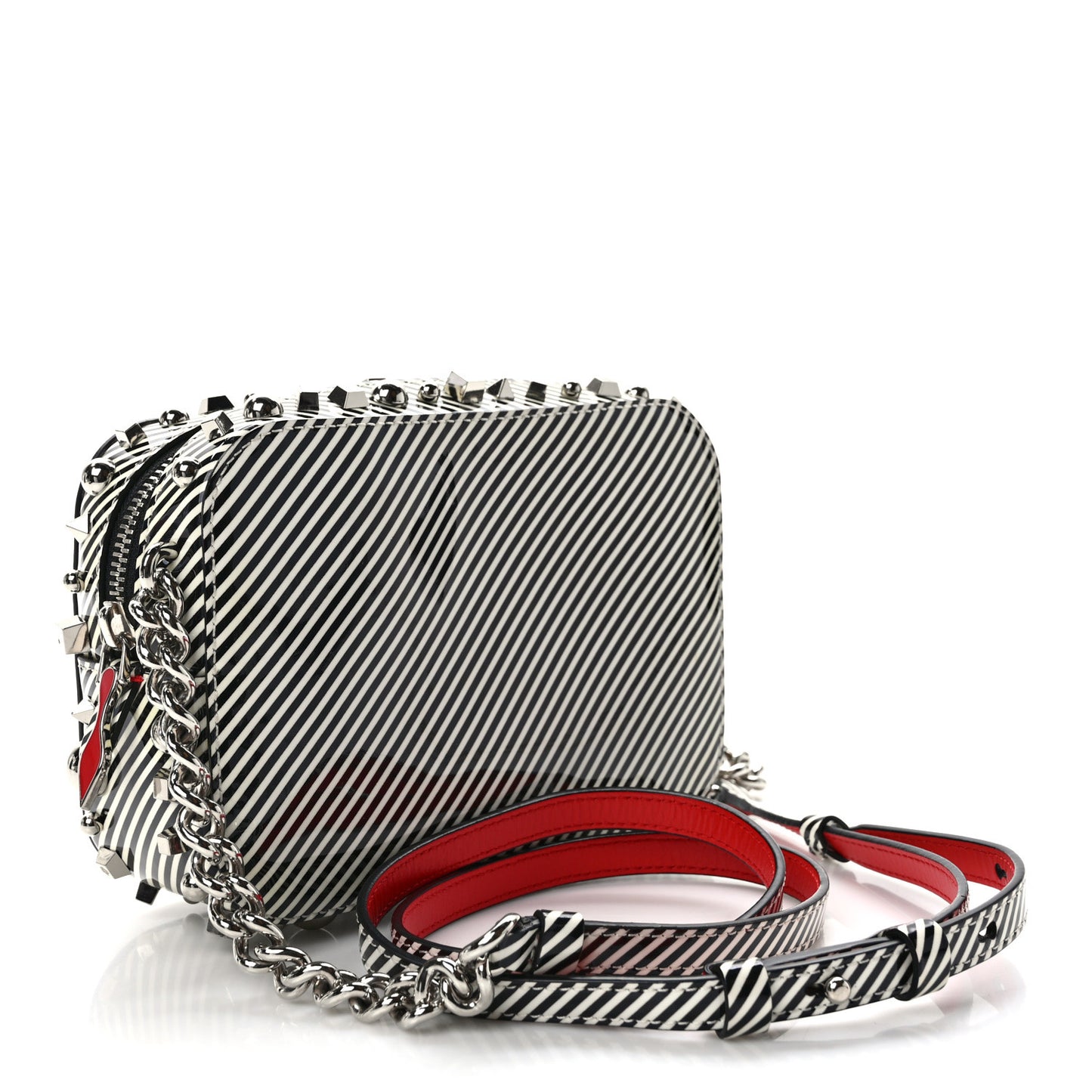 Patent Striped Spikes Mini Rubylou Crossbody Black White