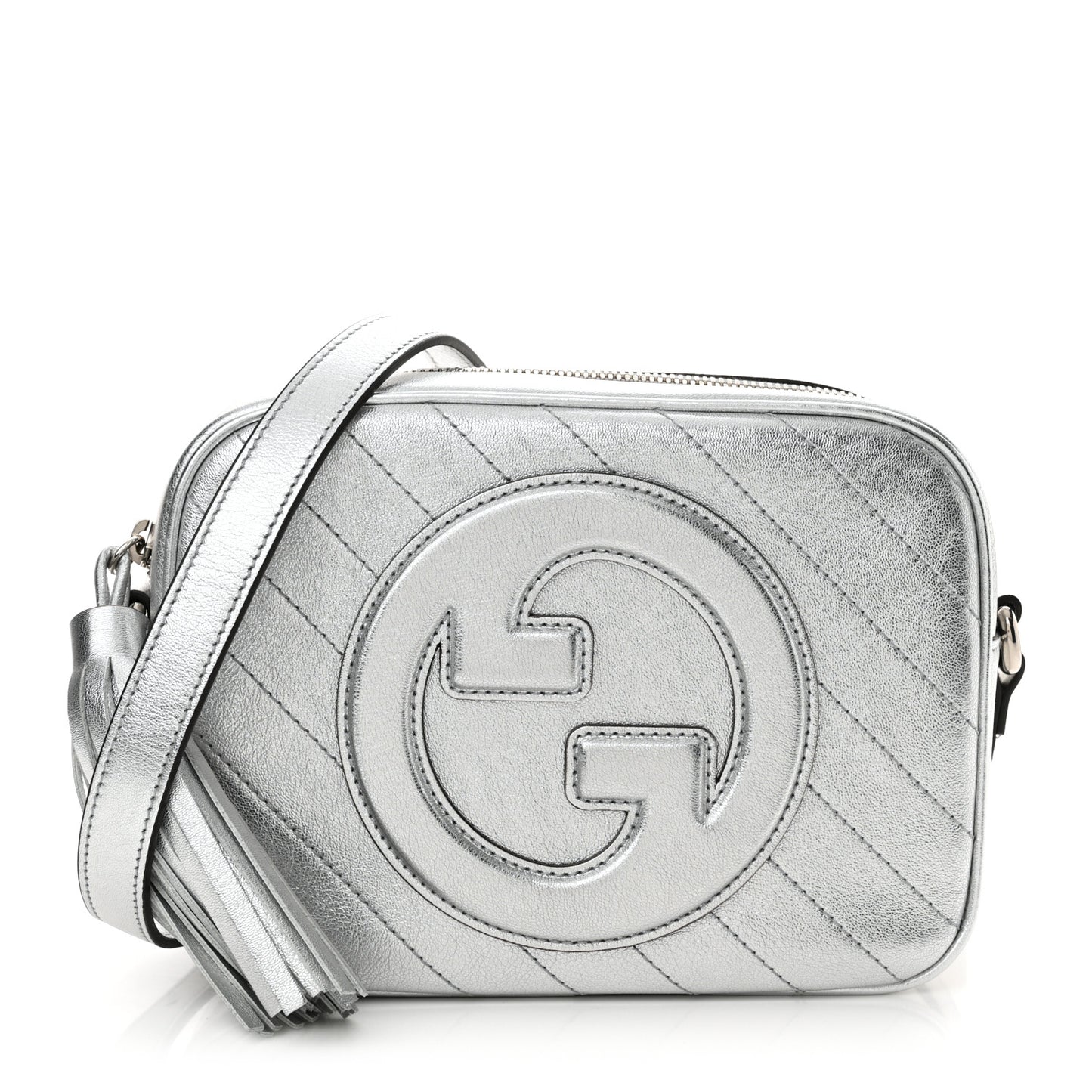 Metallic Sakai Be Green Calfskin Diagonal Stitched Small Blondie Shoulder Bag Silver