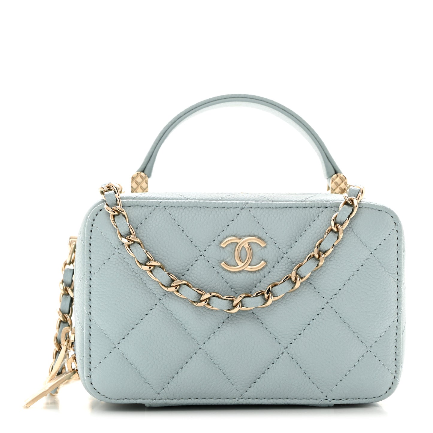 Caviar Quilted Small Top Handle Vanity Case Light Blue