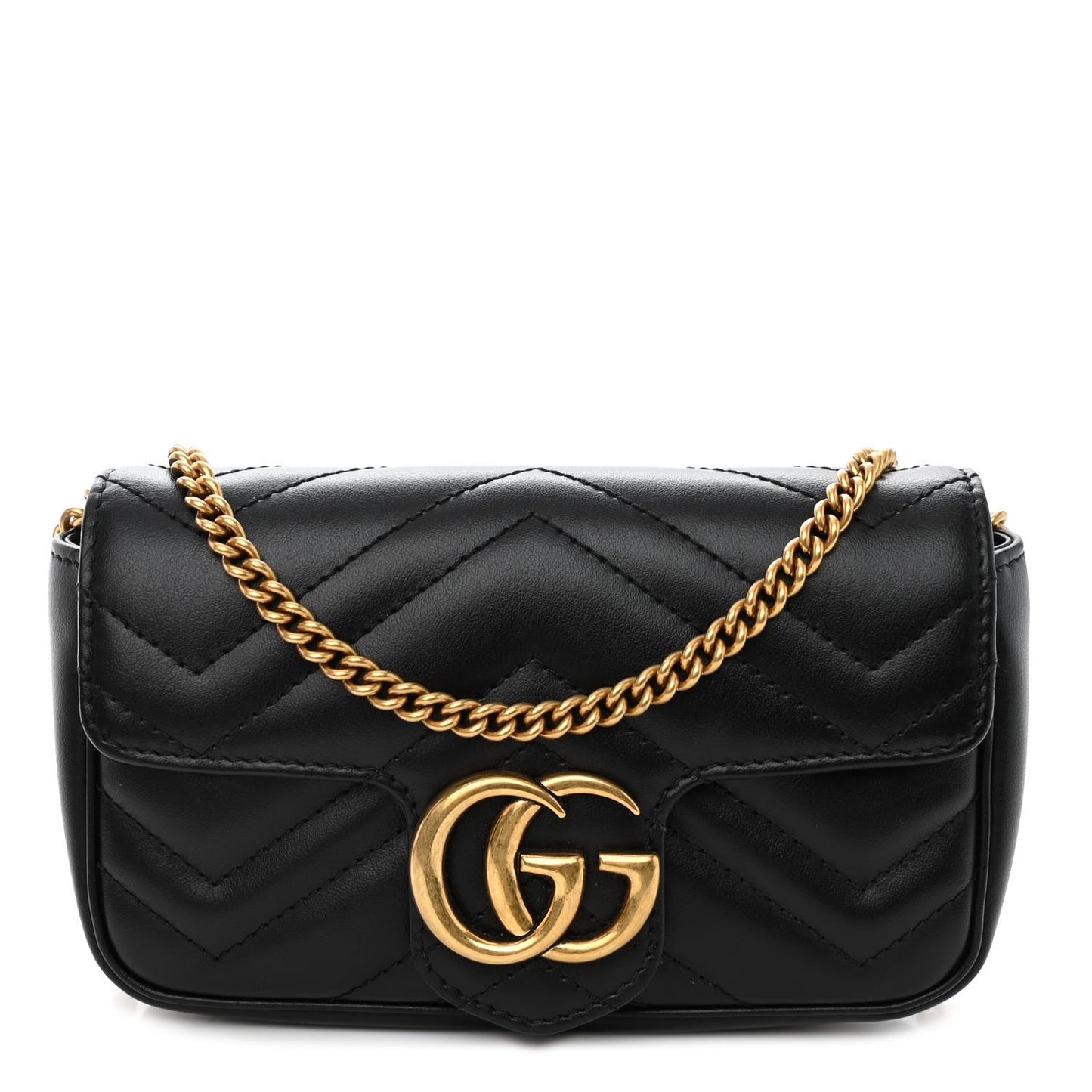 Calfskin Matelasse Super Mini GG Marmont Shoulder Bag Black