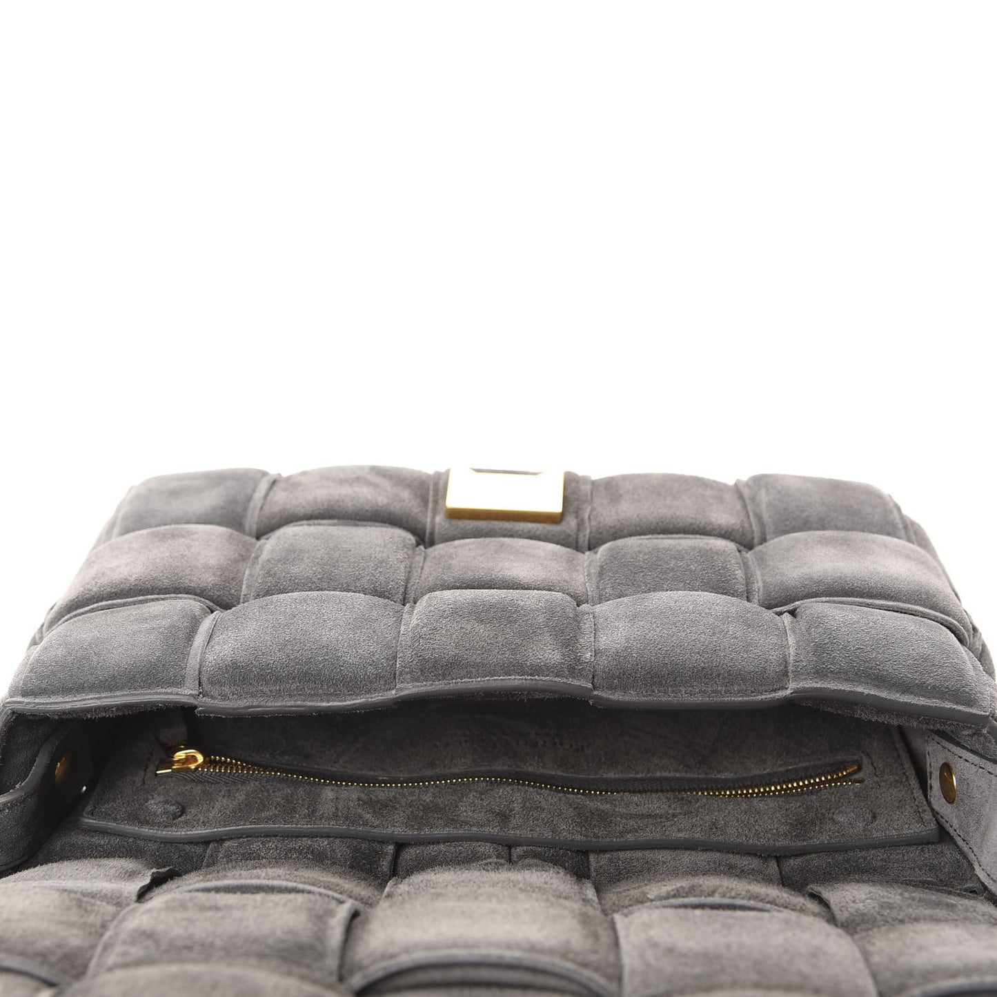 Suede Maxi Intrecciato Padded Cassette Crossbody Bag Graphite