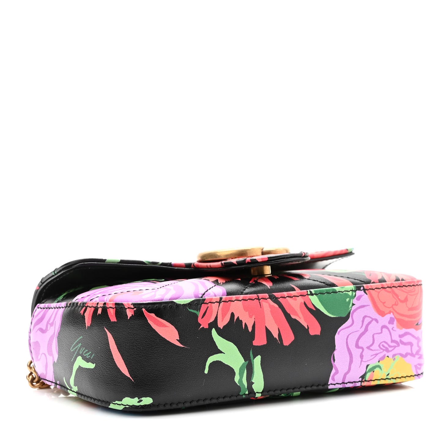 X KEN SCOTT Calfskin Matelasse Floral Print Super Mini GG Marmont Shoulder Bag Black