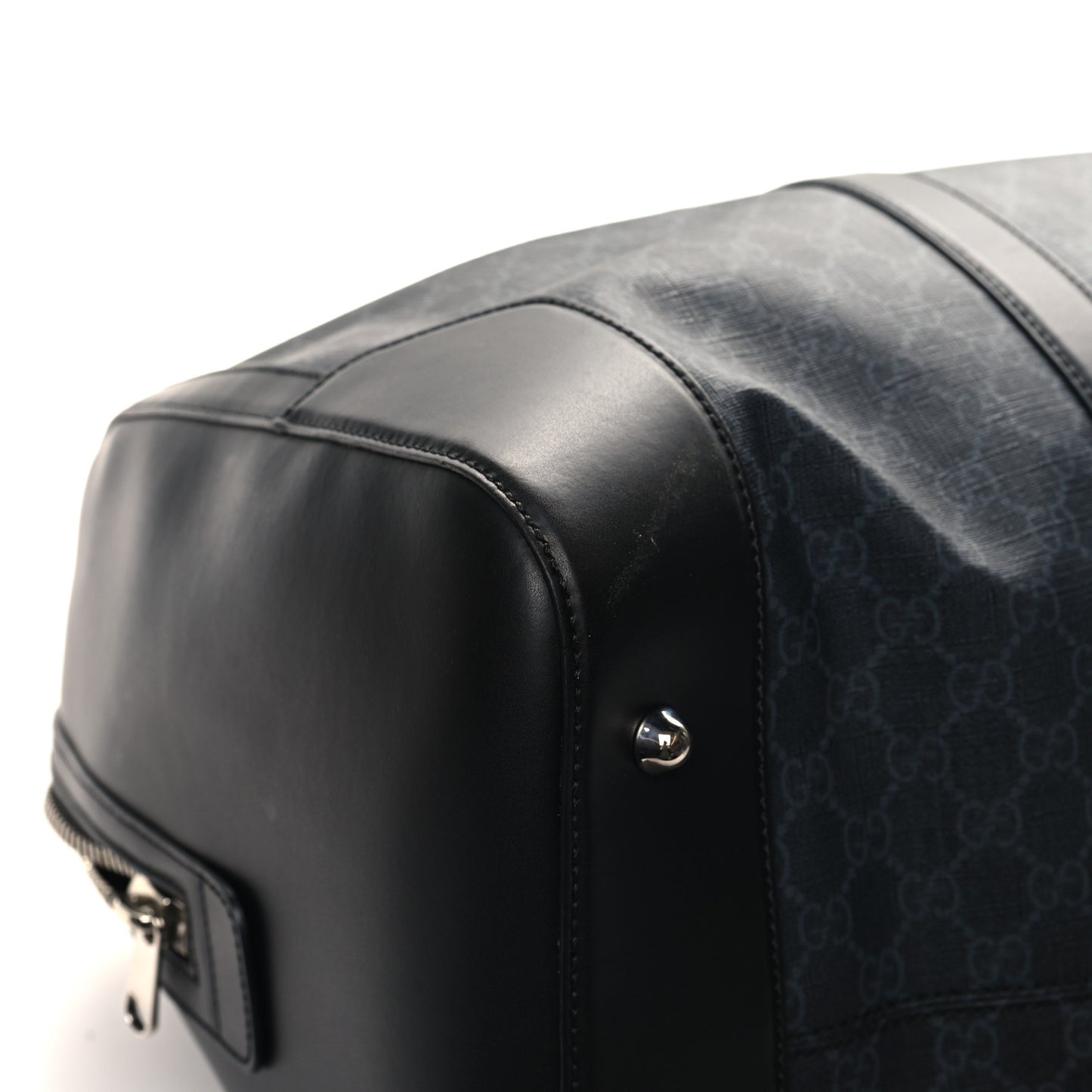 Soft GG Supreme Monogram Appia Calfskin Web Large Carry On Duffle Bag Black Grey
