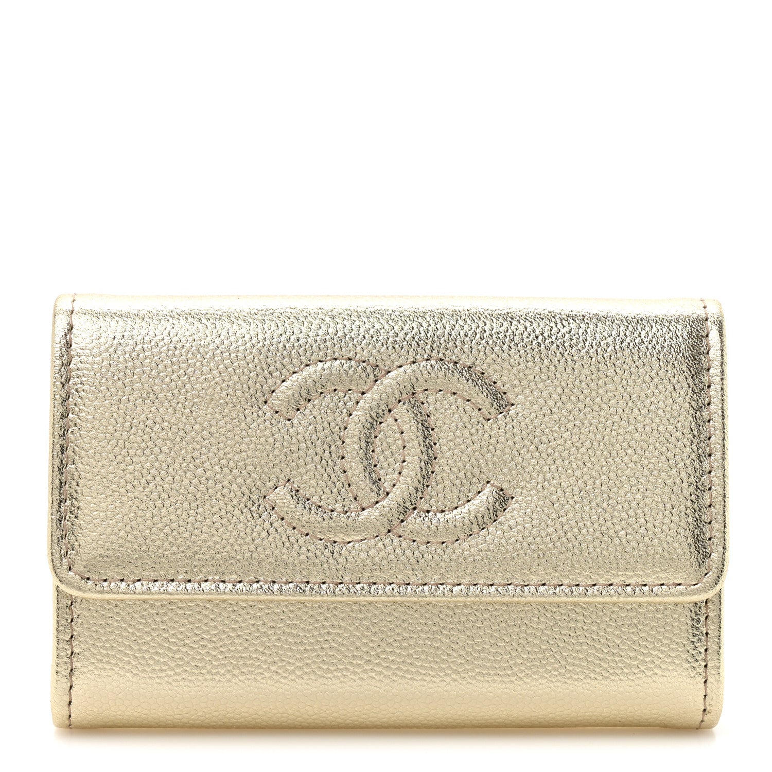 M*H様 CHANELノベルティ二つ折り財布ゴールド金具 Chanel Metallic Caviar Quilted CC Flap Card Holder Gold 1864357
