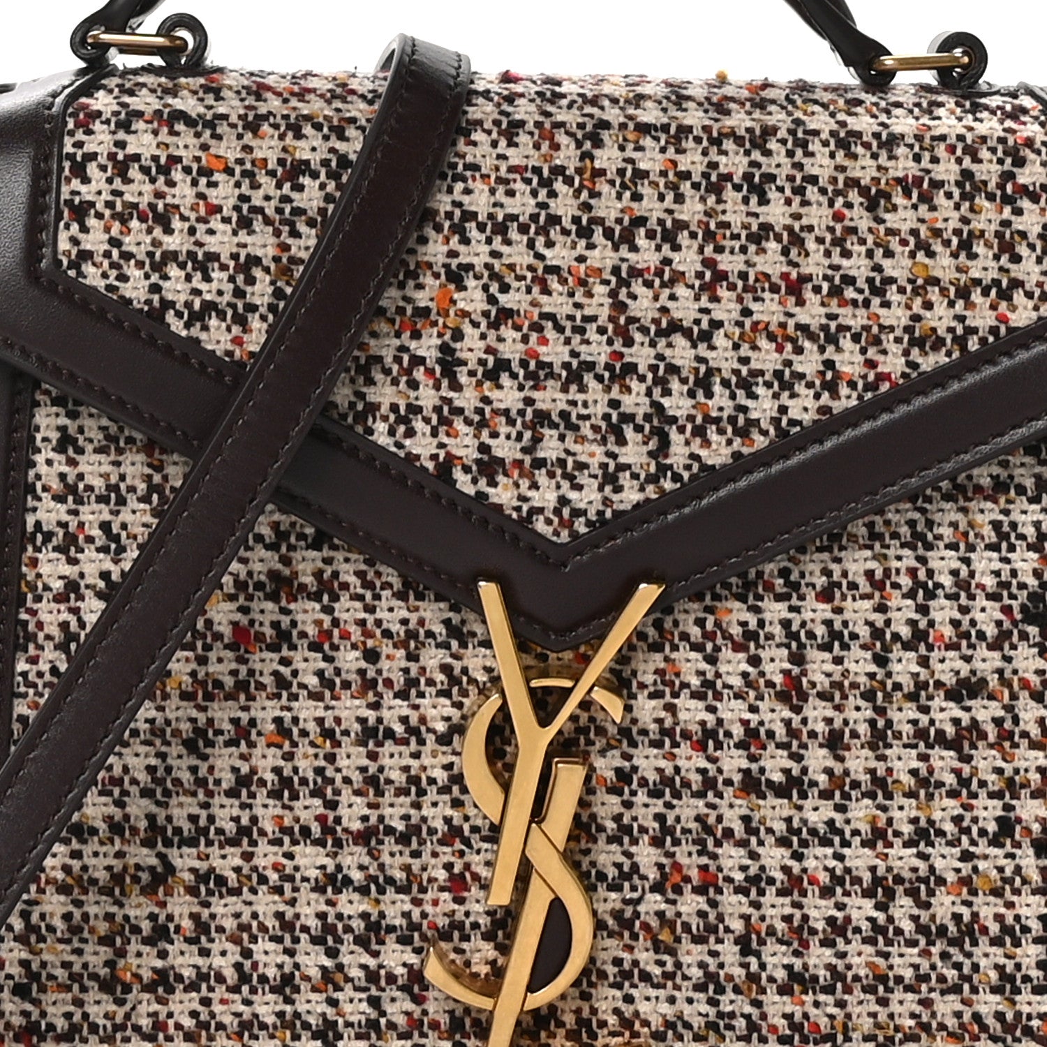 Saint Laurent Tweed Calfskin Mini Classic Monogram Cassandra Top Handle Umber 9 of 11