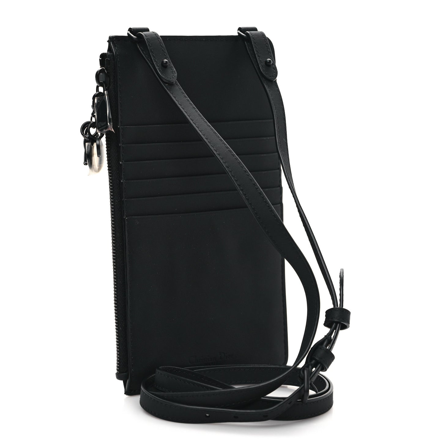 Ultra Matte Calfskin Cannage Lady Dior Zip Wallet With Strap Black