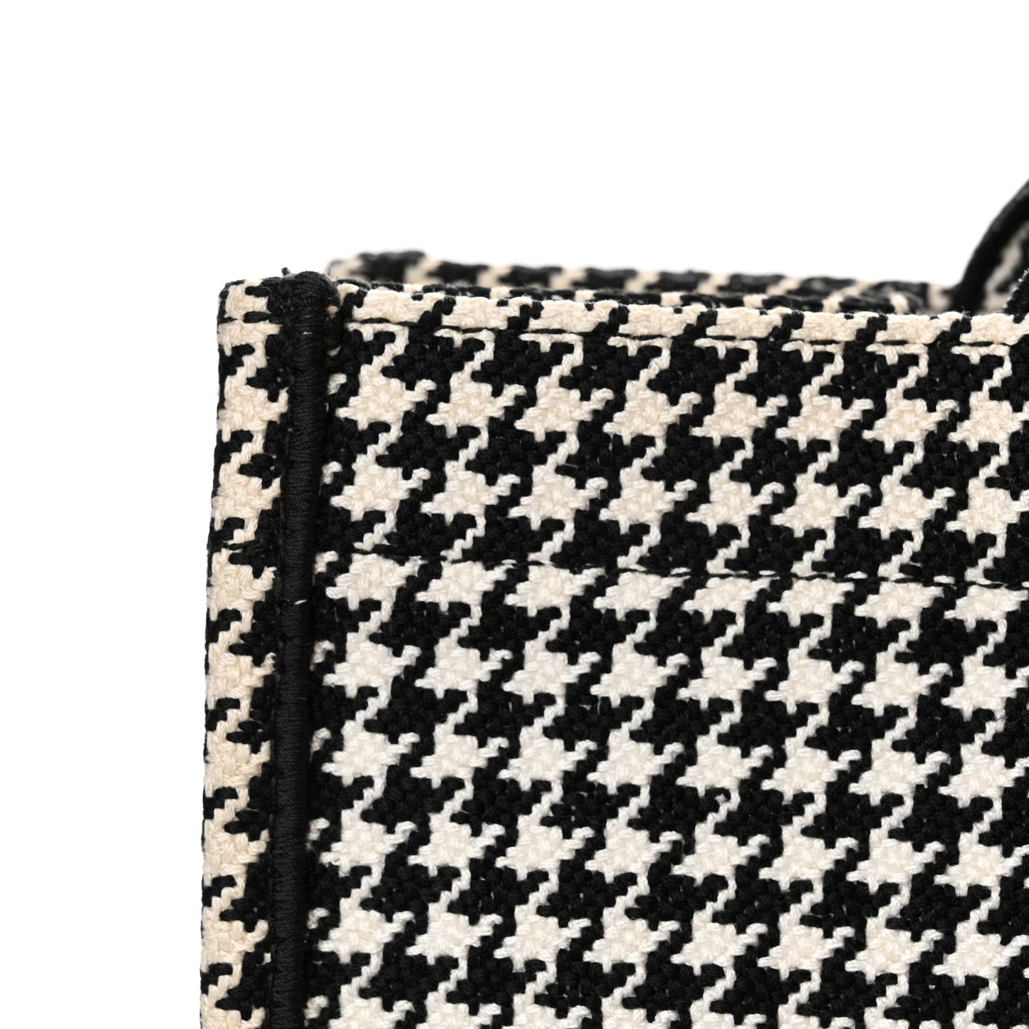 Canvas Houndstooth Embroidered Medium Book Tote Black White