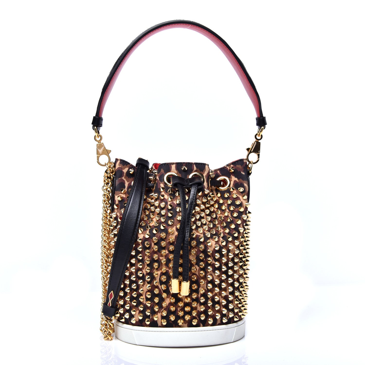 Christian Louboutin Neoprene Leopard Print Studded Marie Jane Loubirun Bucket Marron Black 1 of 13