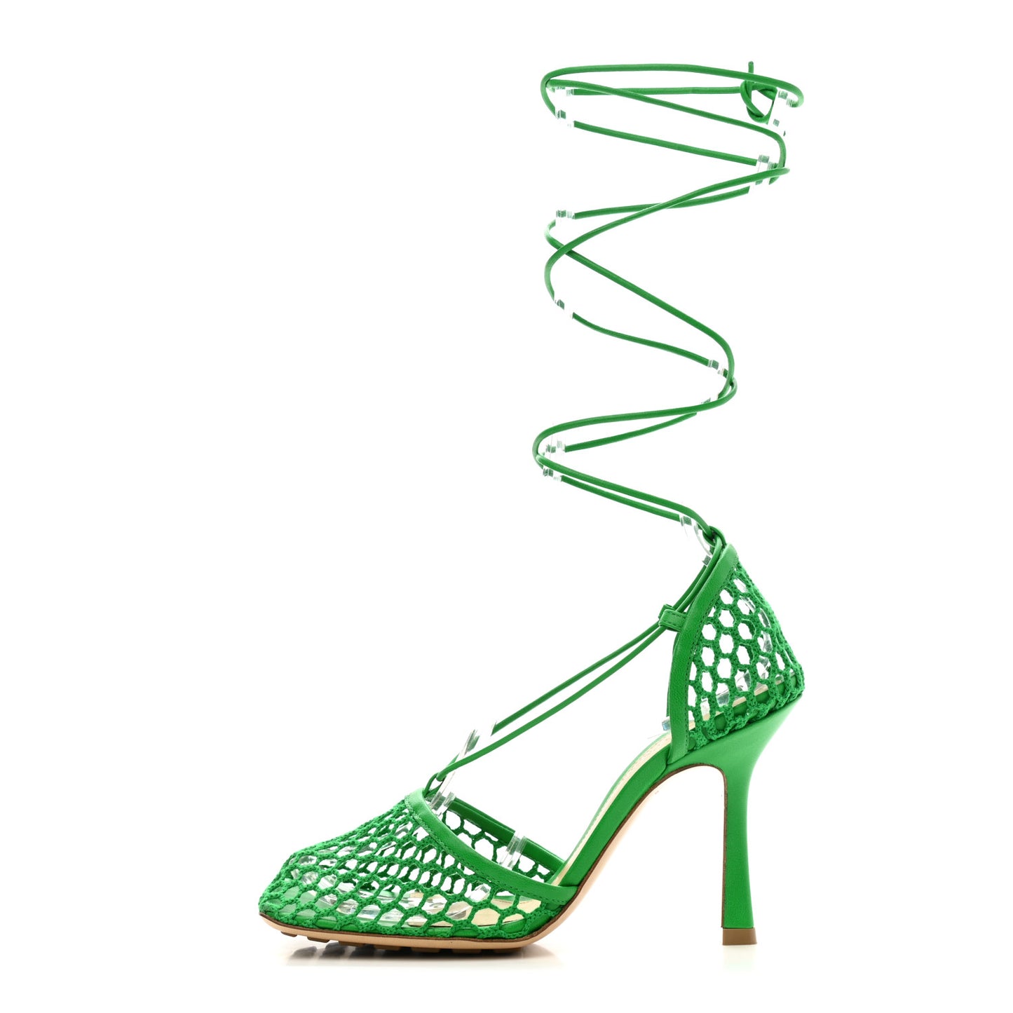 Mesh Nappa Stretch Ankle Tie 90mm Sandals 36 Grass
