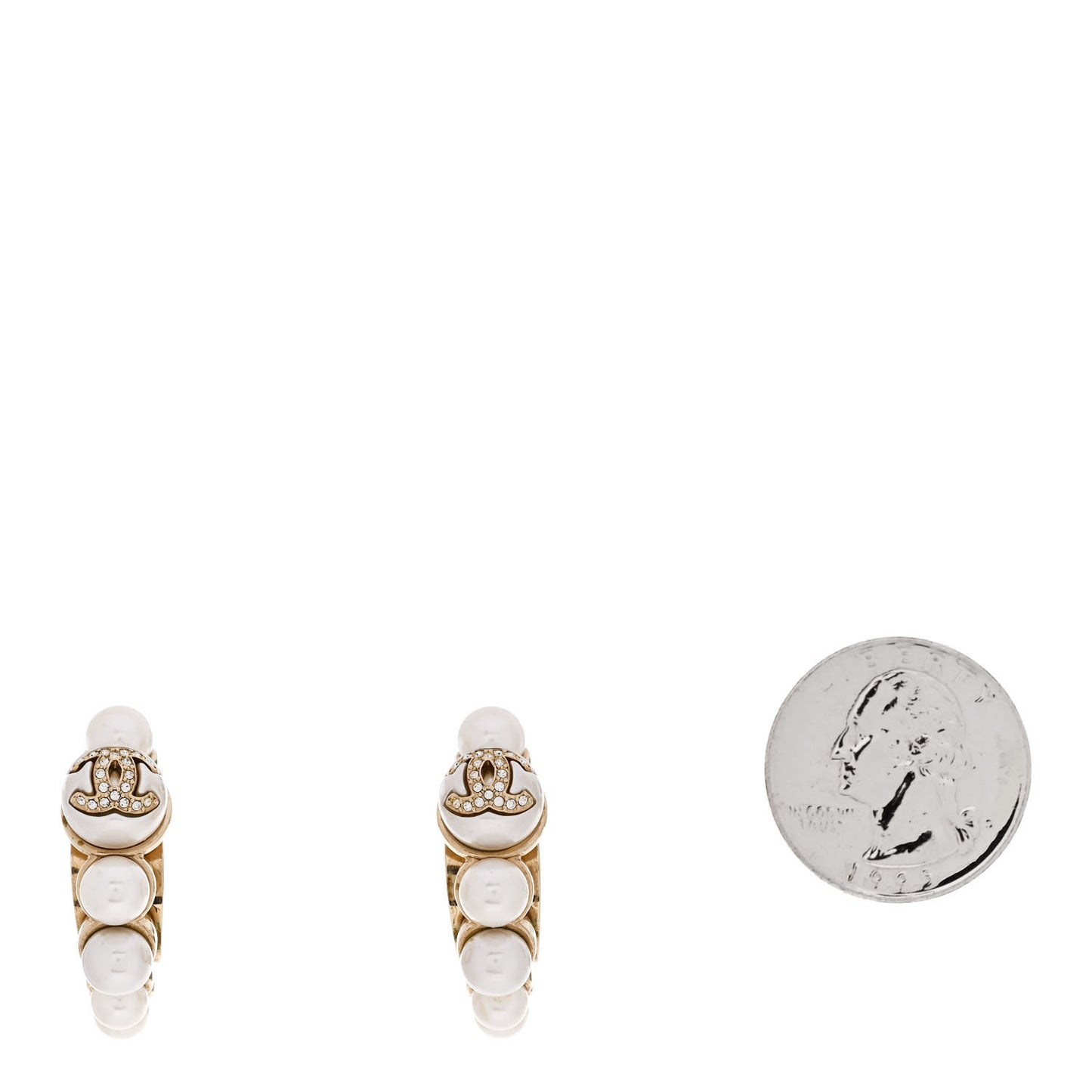 Crystal Pearl CC Hoop Earrings Gold White