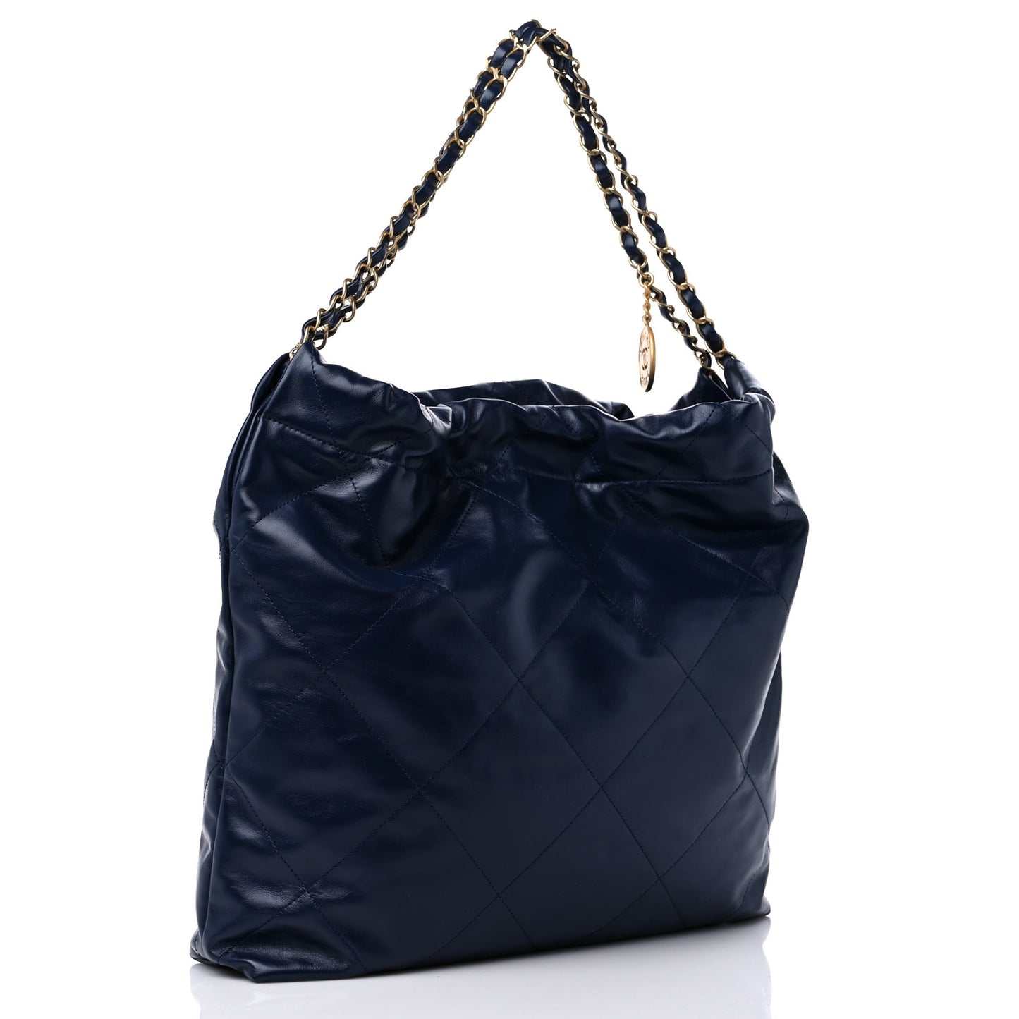 Shiny Calfskin Quilted Chanel 22 Navy Blue