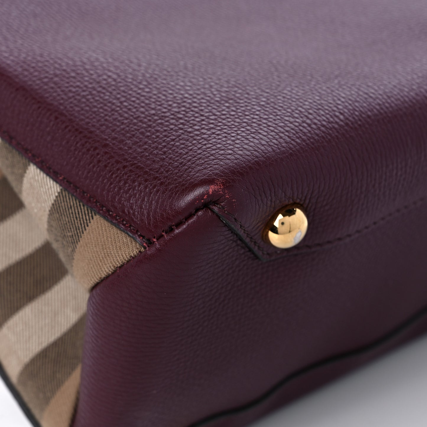 Grainy Calfskin House Check Medium Banner Tote Mahogany Red