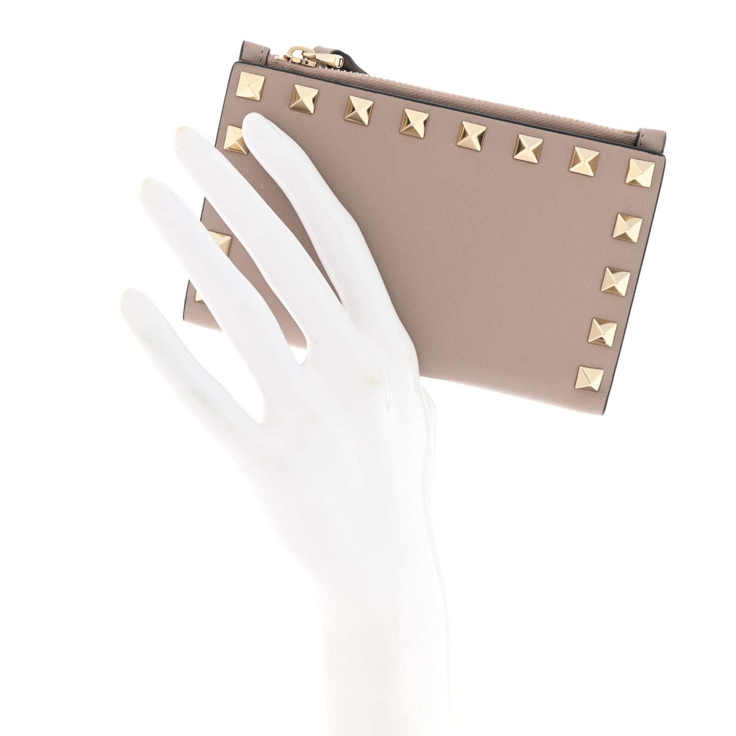 Calfskin Rockstud Coin Purse Card Holder Light Pink