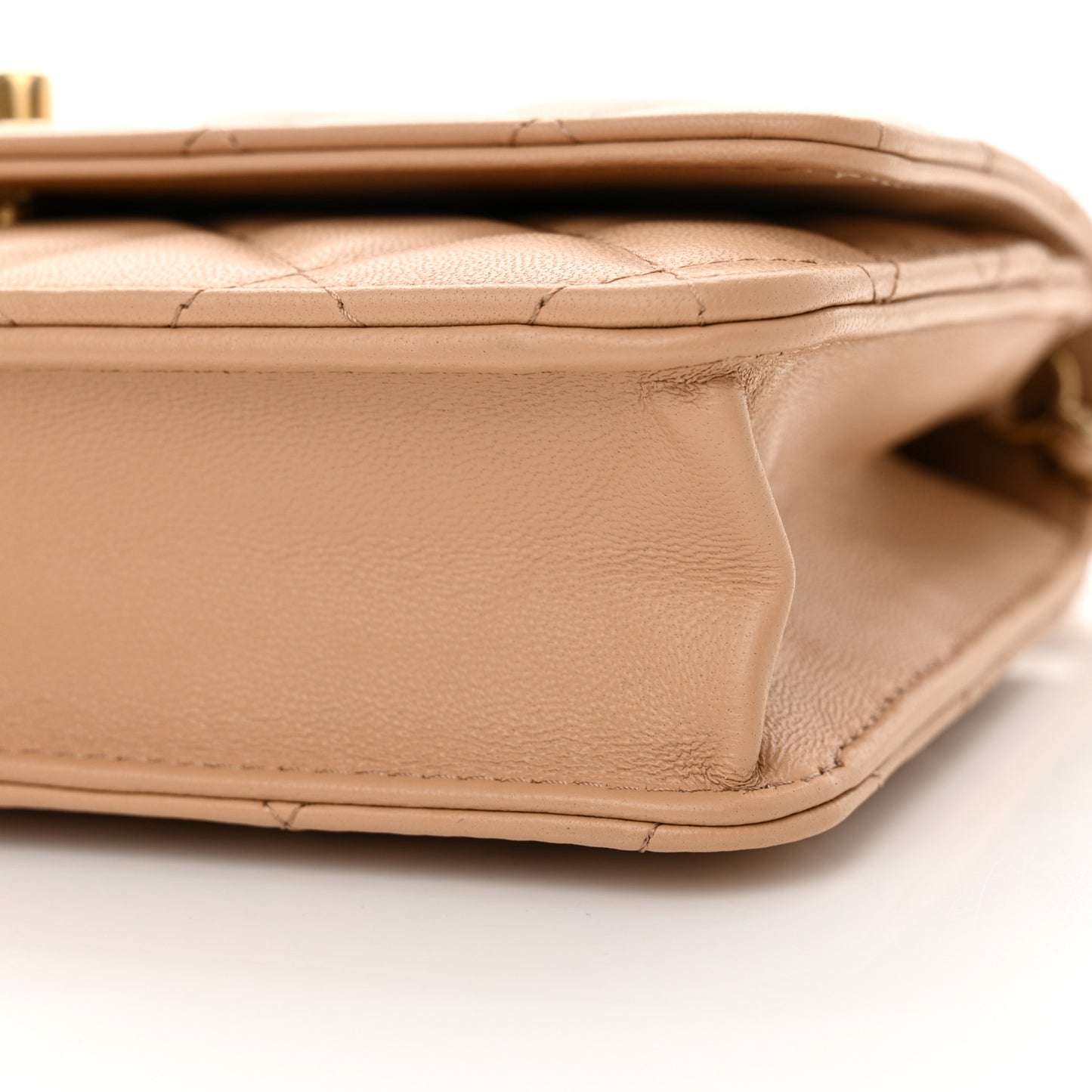 Lambskin Quilted CC Pearl Crush Wallet on Chain WOC Beige