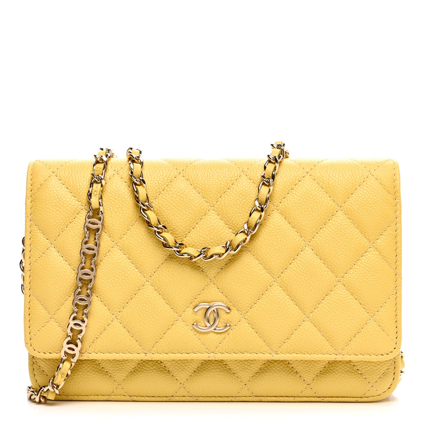 Chanel Caviar Quilted Tiny CC Wallet On Chain WOC Yellow 1 of 11