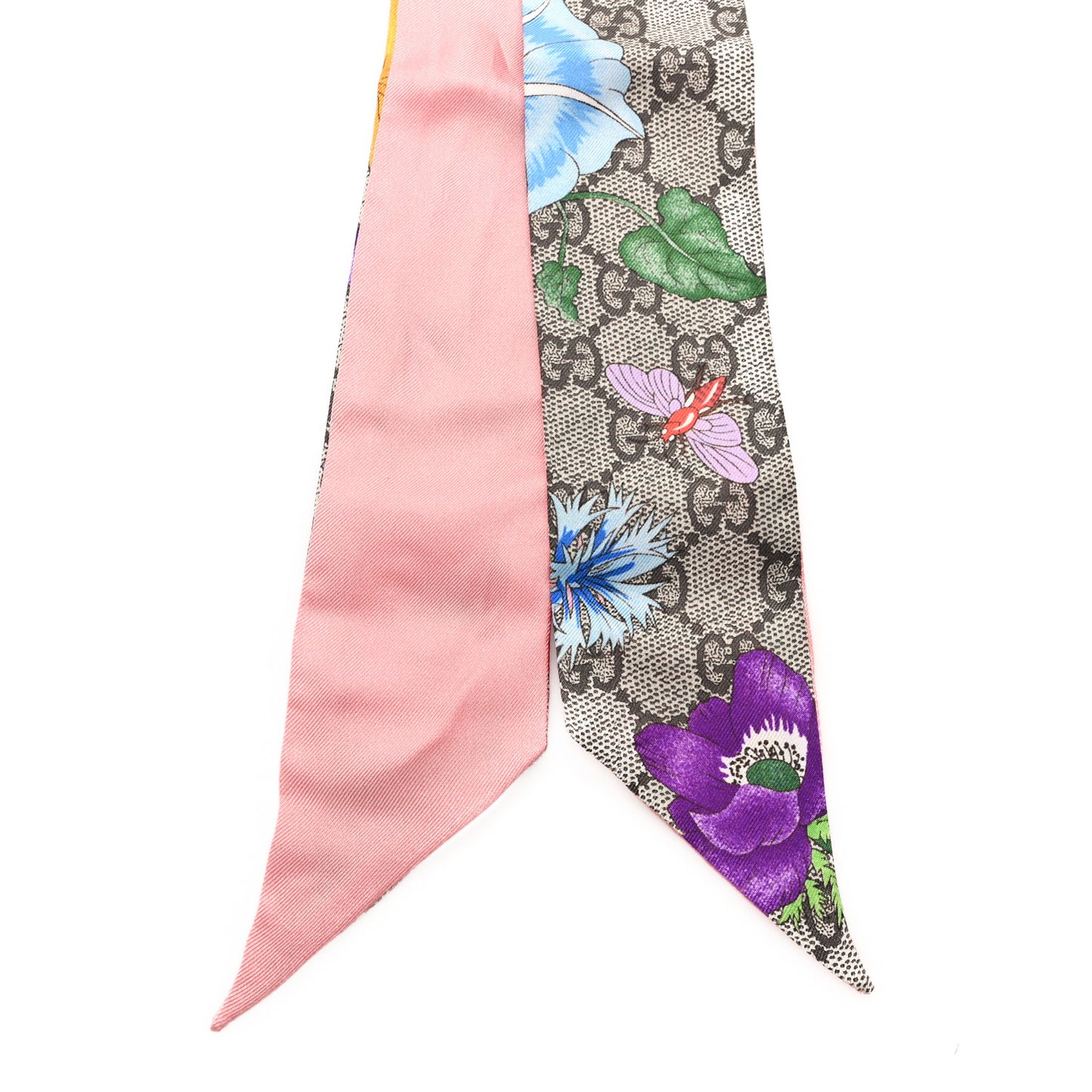 Silk Twill GG Monogram Special Flory Neck Bow Scarf Beige Pink
