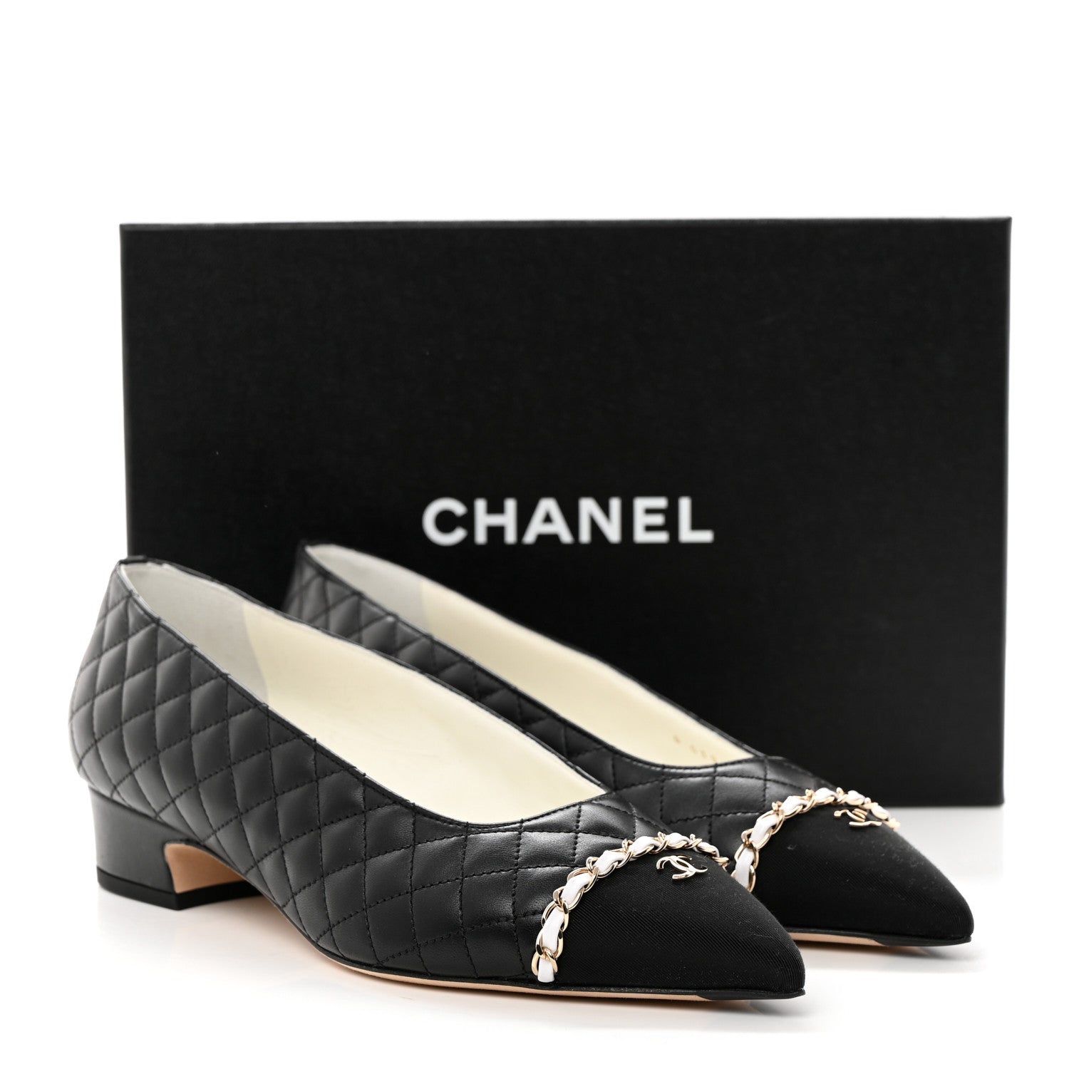 Chanel Lambskin Grosgrain Quilted Cap Toe CC Chain Pumps 41 Black 9 of 9