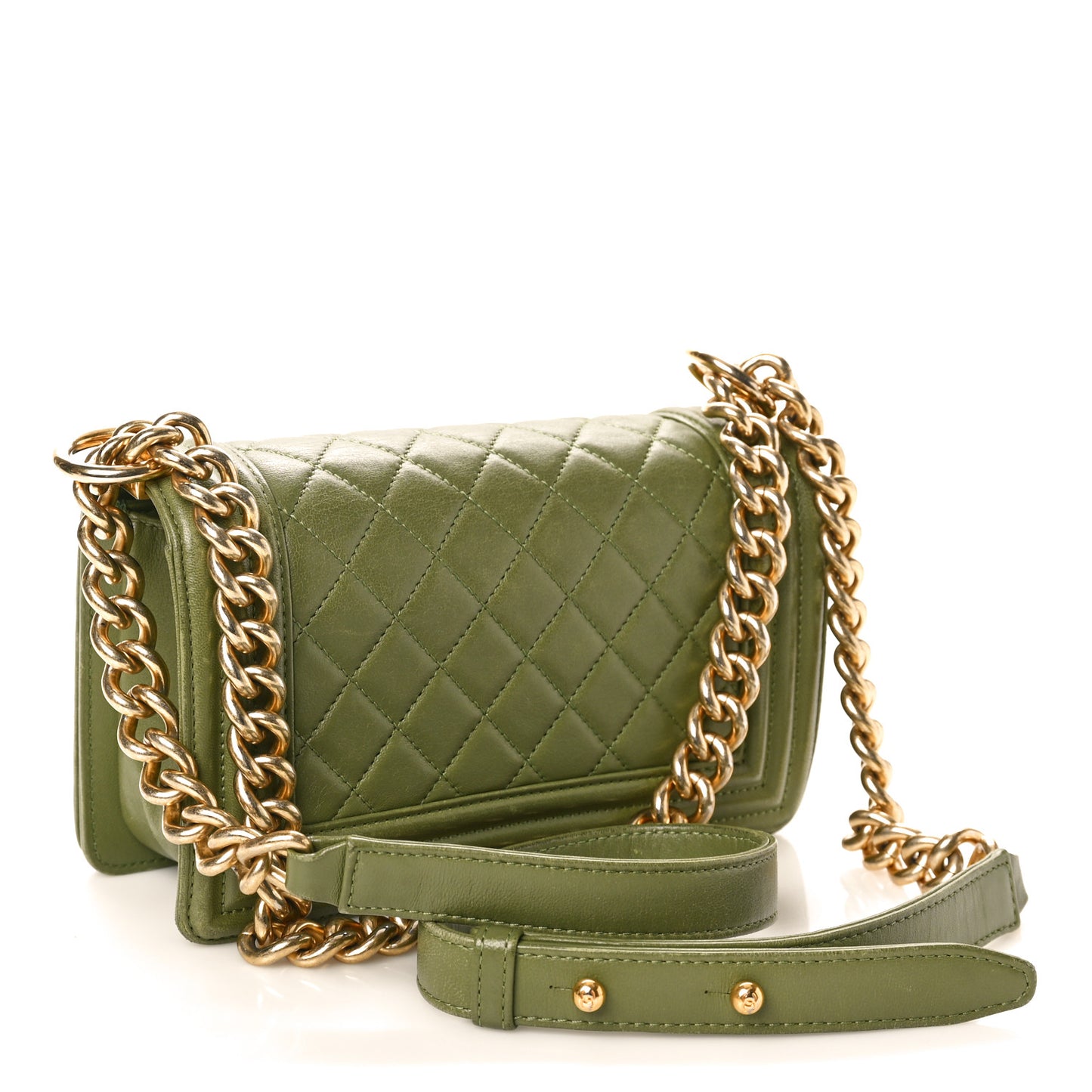 Calfskin Quilted Small Boy Flap Green