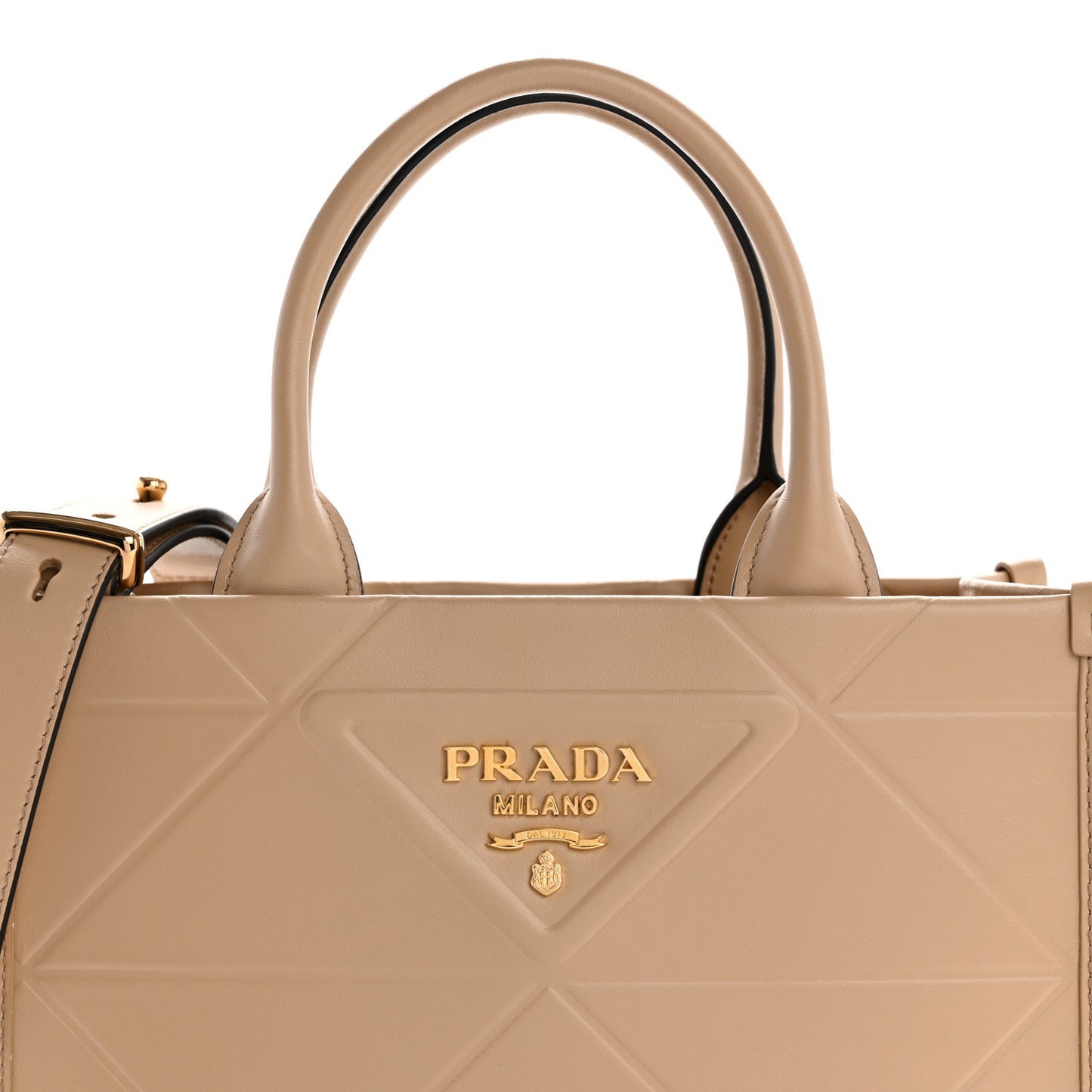 Soft Calfskin Triangolo Symbole Embossed Mini Tote Sabbia