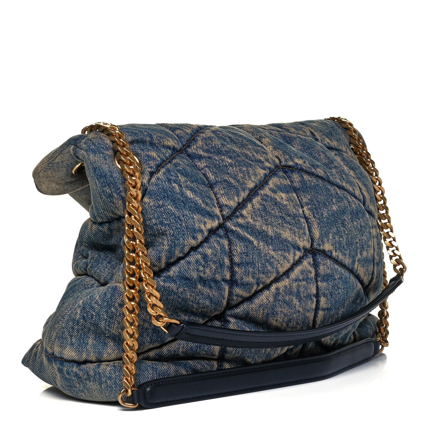 Denim Quilted Medium Loulou Puffer Monogram Chain Satchel Blue Black