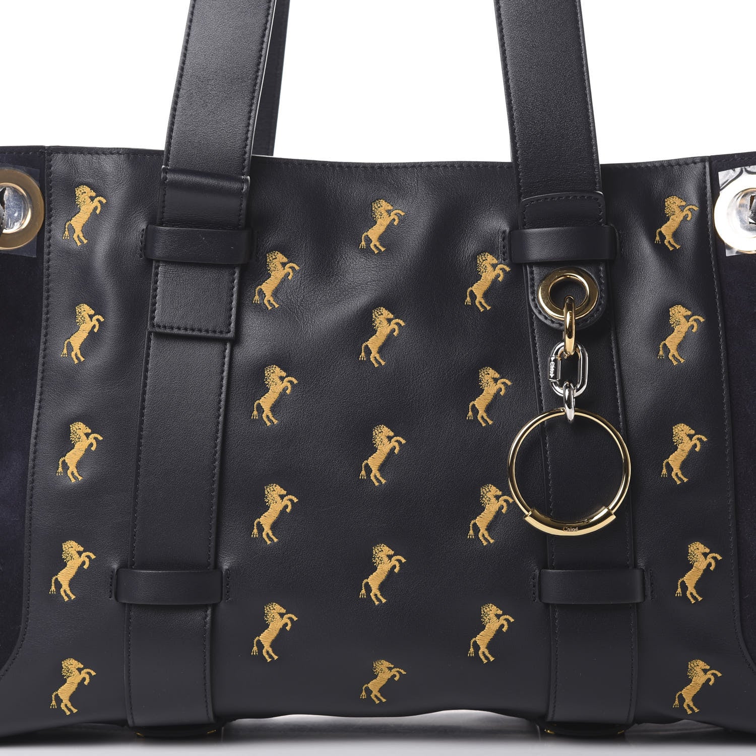 Chloe Smooth Calfskin Little Horses Embroidered Tao Zipped Tote Full Blue 7 of 10