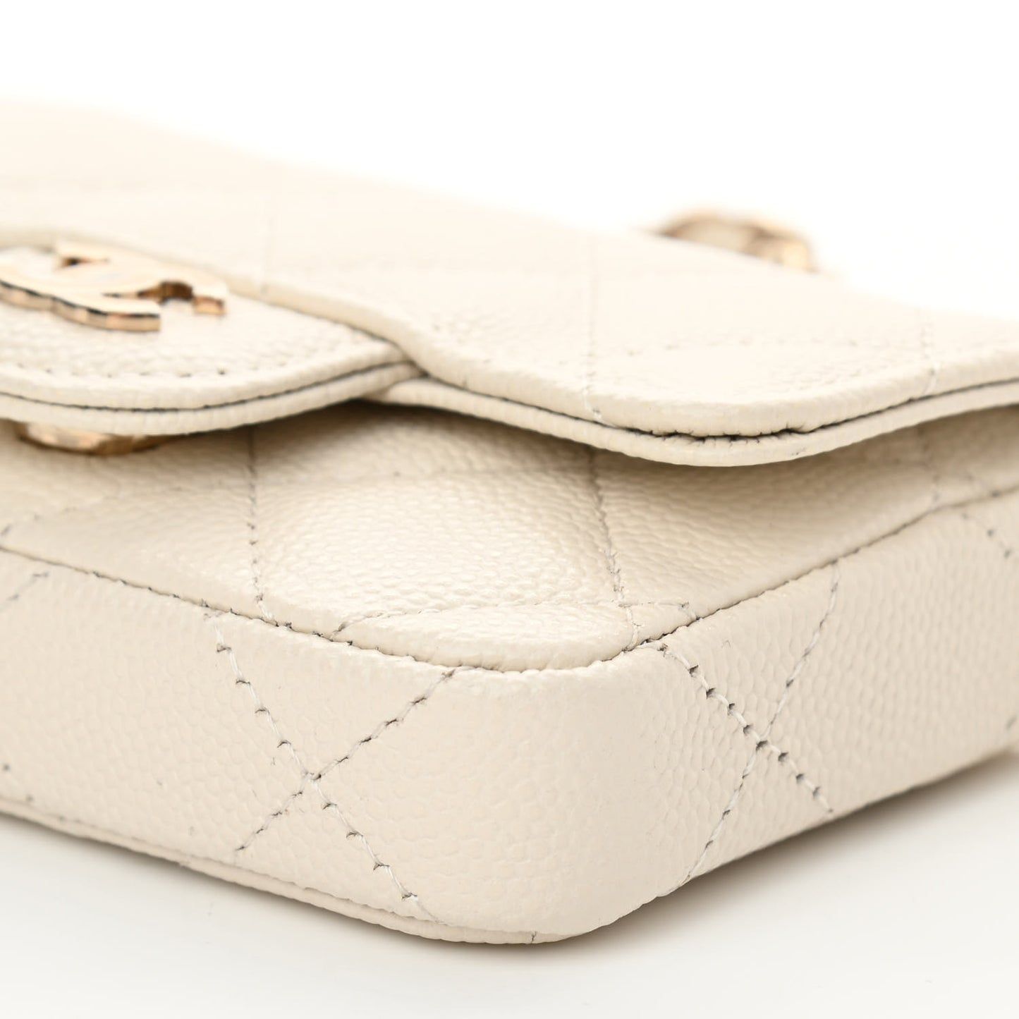 Caviar Quilted Mini Chain Belt Bag White