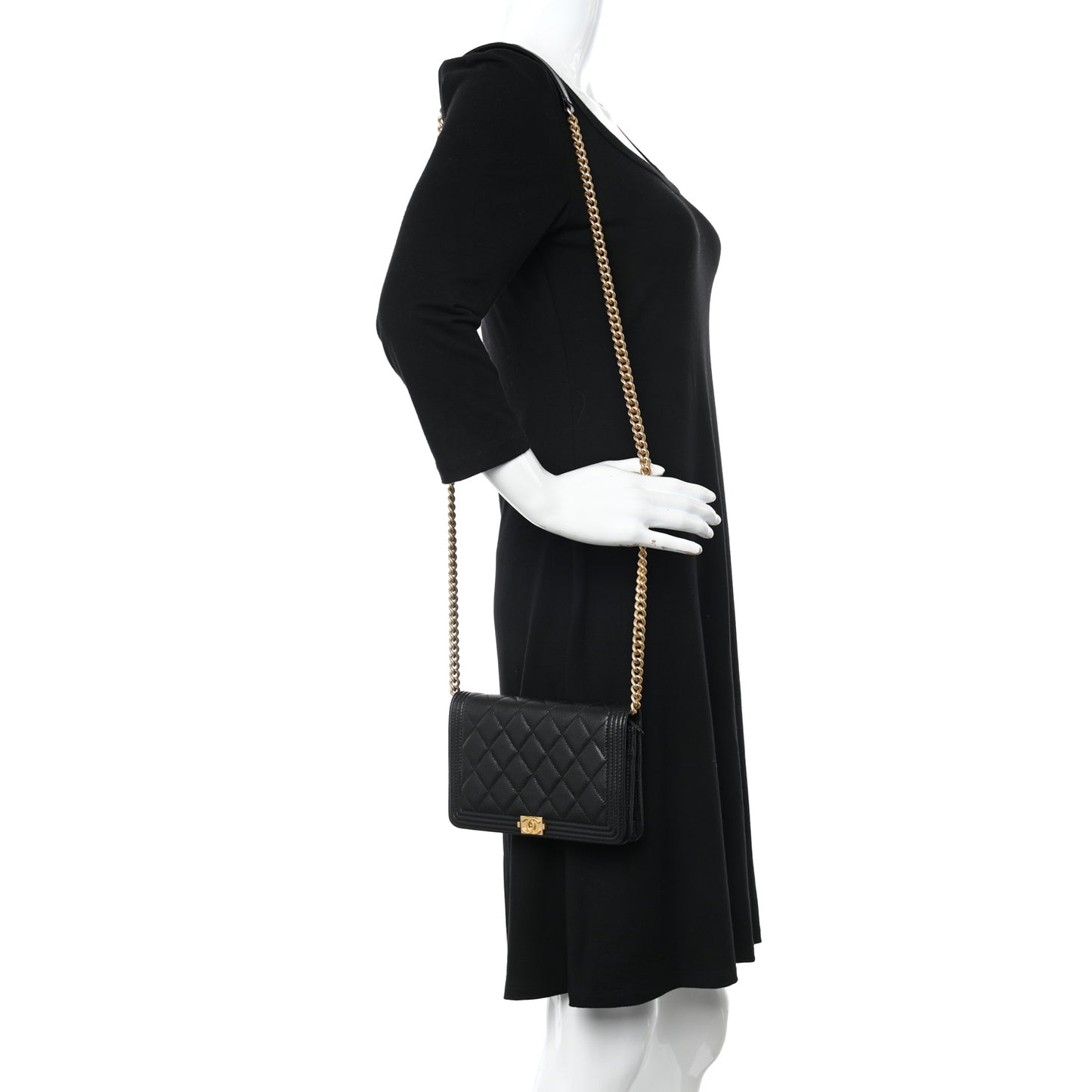 Caviar Quilted Boy Wallet On Chain WOC Black