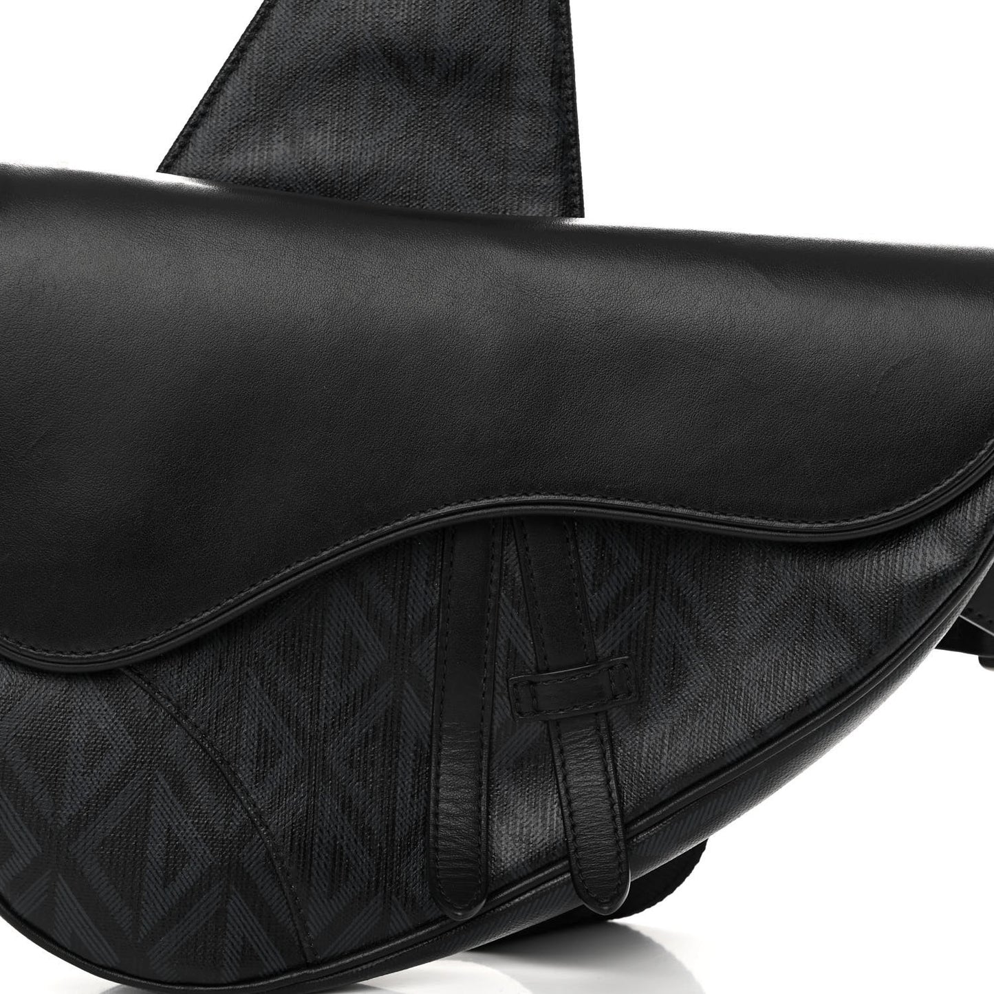 Coated Canvas CD Diamond Printed Mens Saddle Bag Black