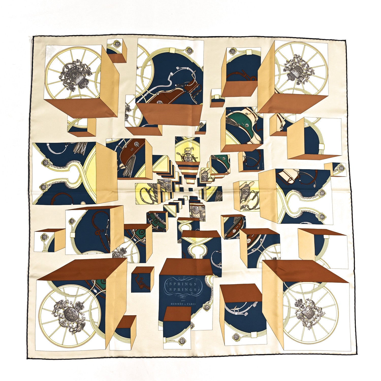 Hermes Silk Springs Springs Scarf 90 Creme Gris Fonce 1851188