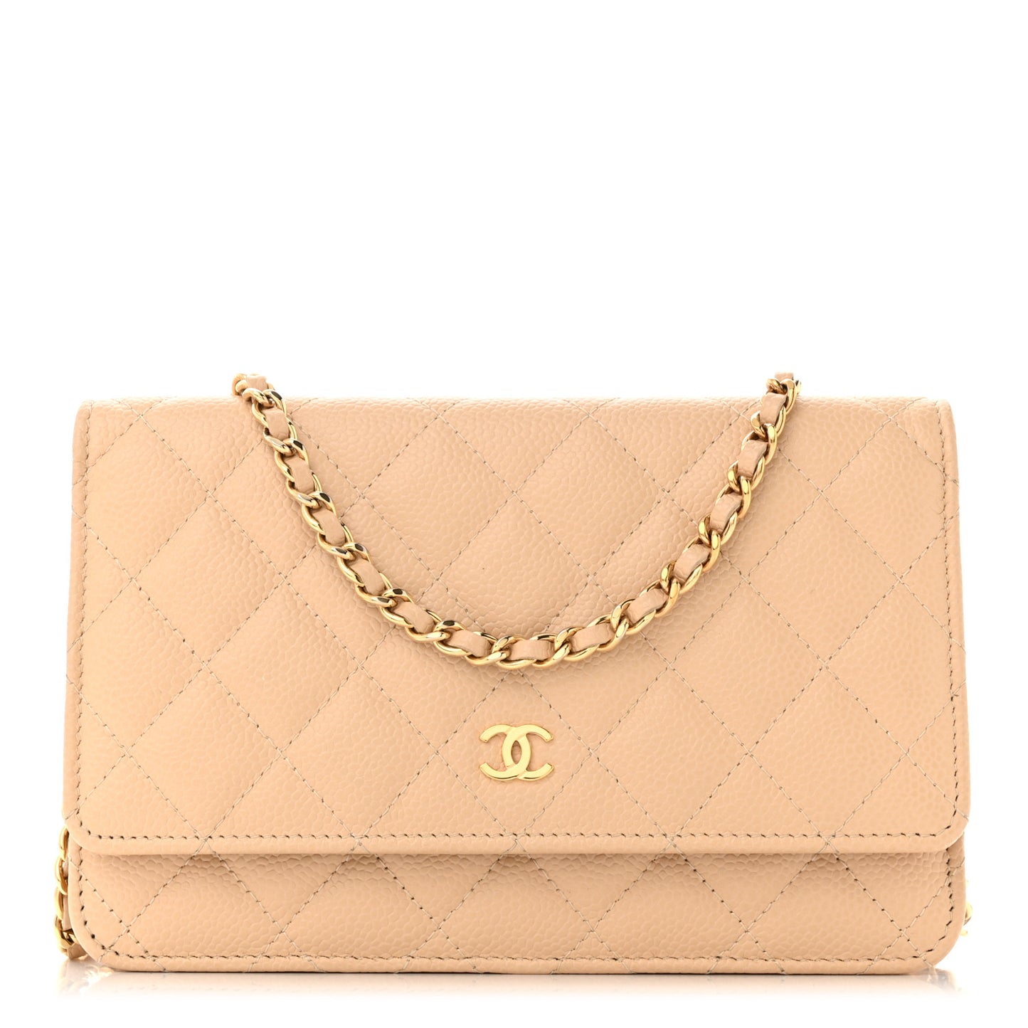 Caviar Quilted Wallet On Chain WOC Beige