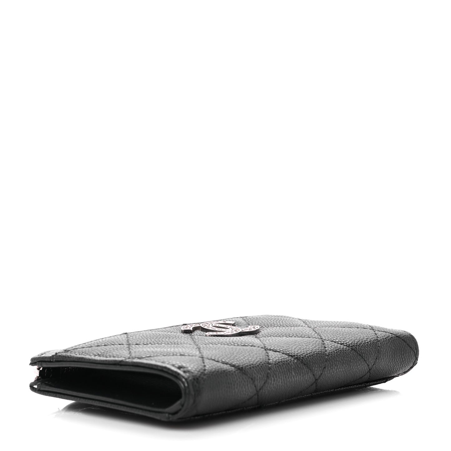Caviar Quilted CC Logo Zip Around Card Holder Black