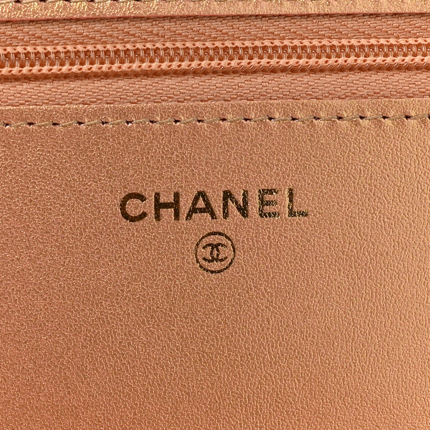 Metallic Lambskin Quilted Wallet On Chain WOC Golden