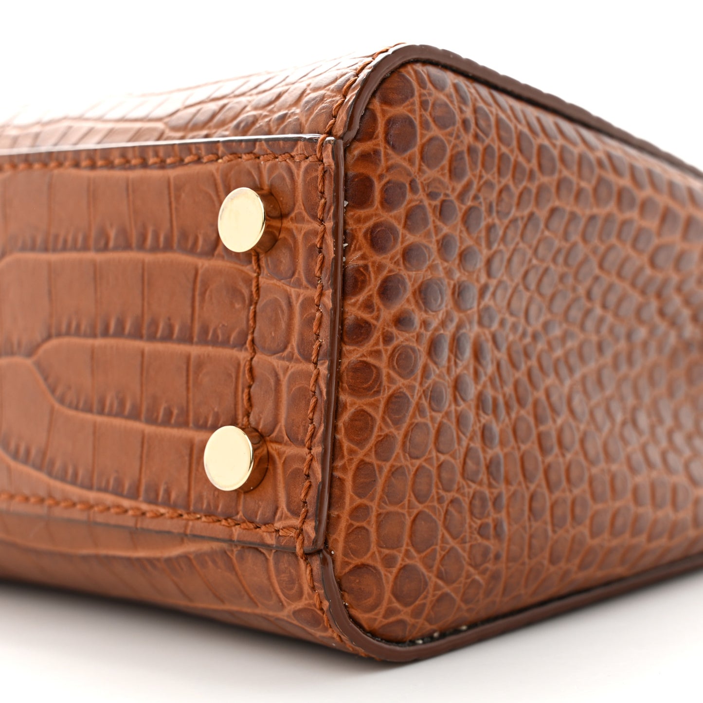 Calfskin Crocodile Embossed Mini Varenne Top Handle Tan