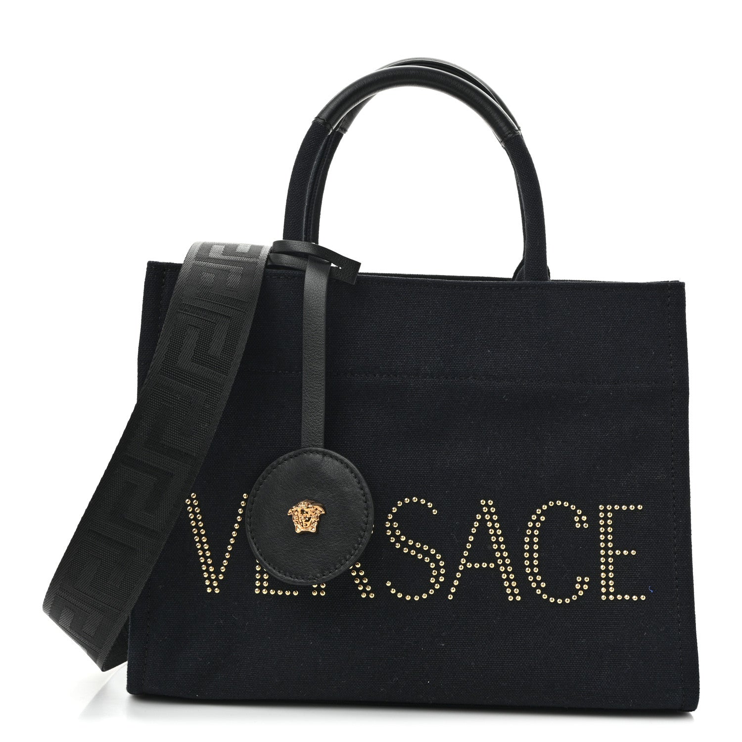 Versace Canvas Studded Small Logo Tote Bag Black 1888591