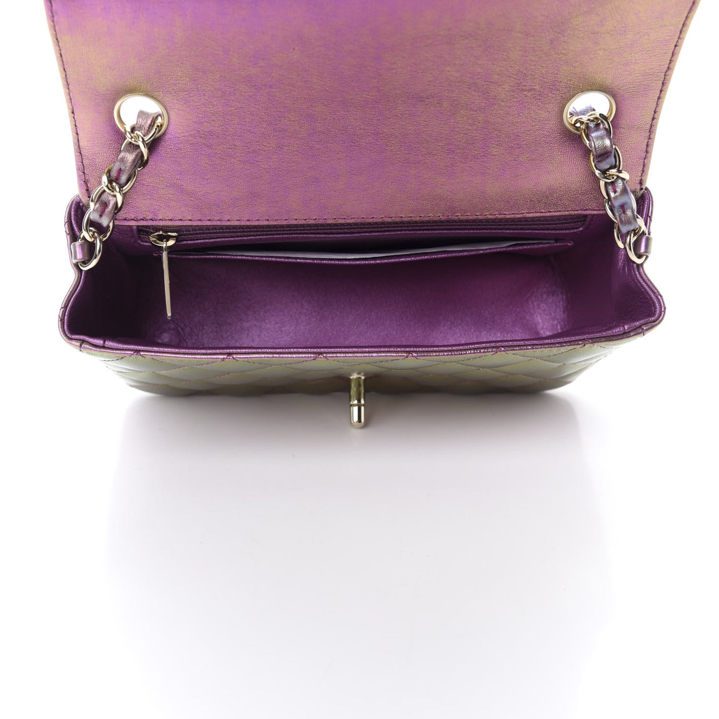 Iridescent Lambskin Quilted Mini Rectangular Flap Purple