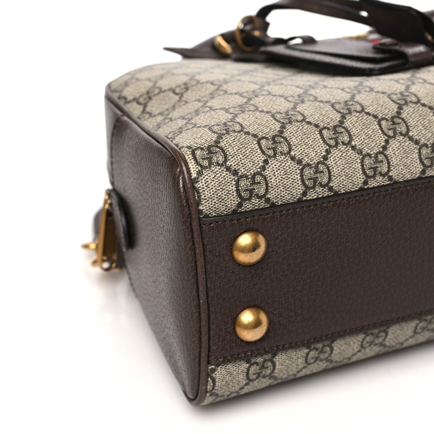 GG Supreme Monogram Textured Dollar Calfskin Web Medium Ophidia Top Handle Duffle Bag Beige Ebony New Acero
