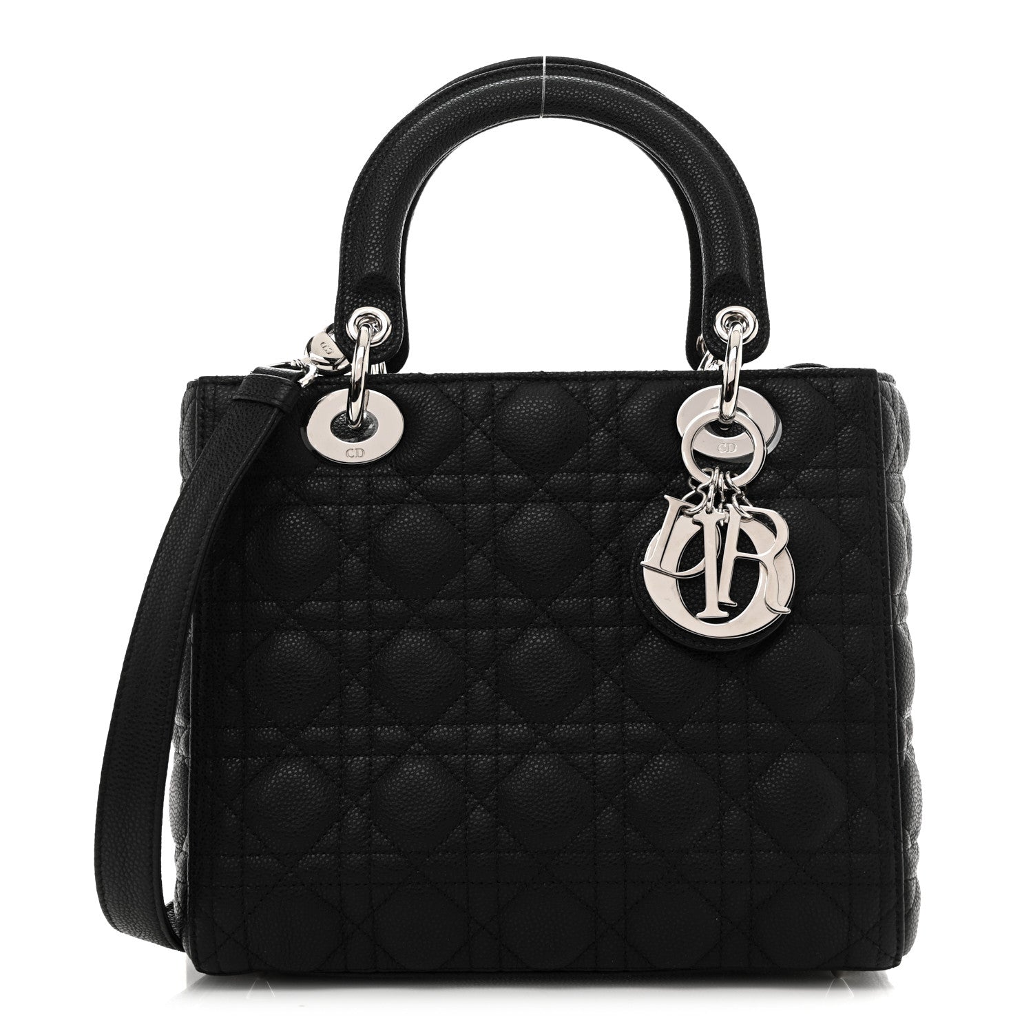 Christian Dior Grained Calfskin Cannage Medium Lady Dior Black
