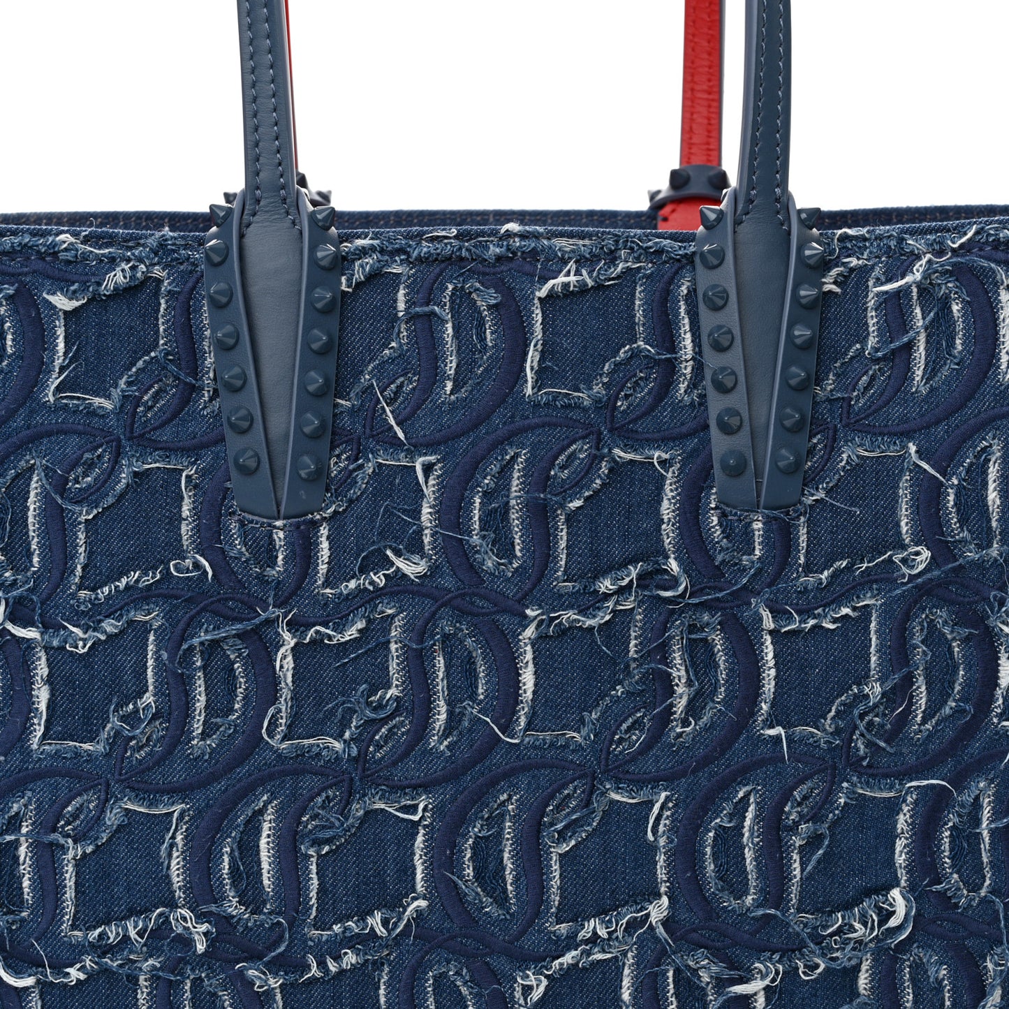 Denim Embroidered Spikes East West Cabata Tote Blue