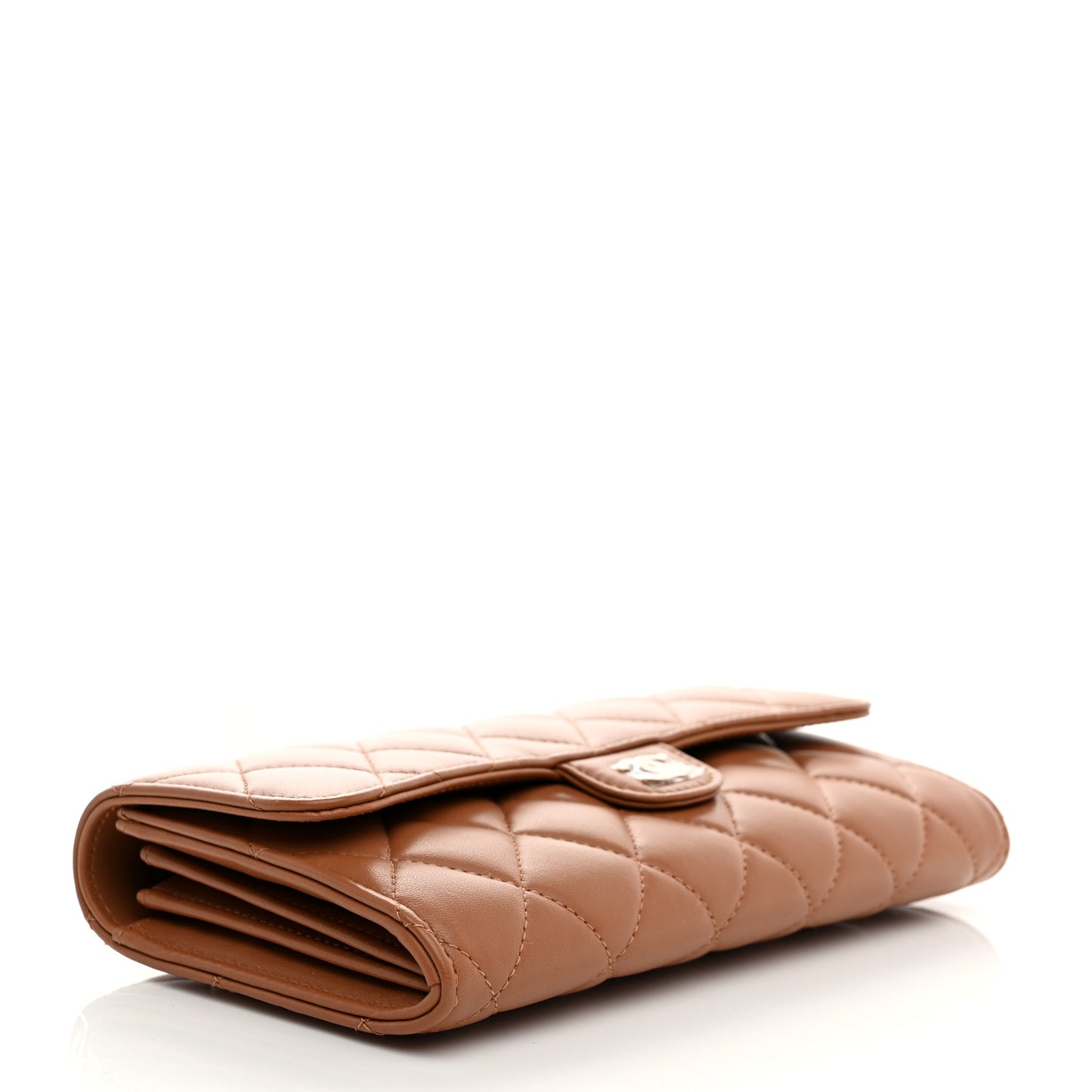 Lambskin Quilted Large Gusset Flap Wallet Brown