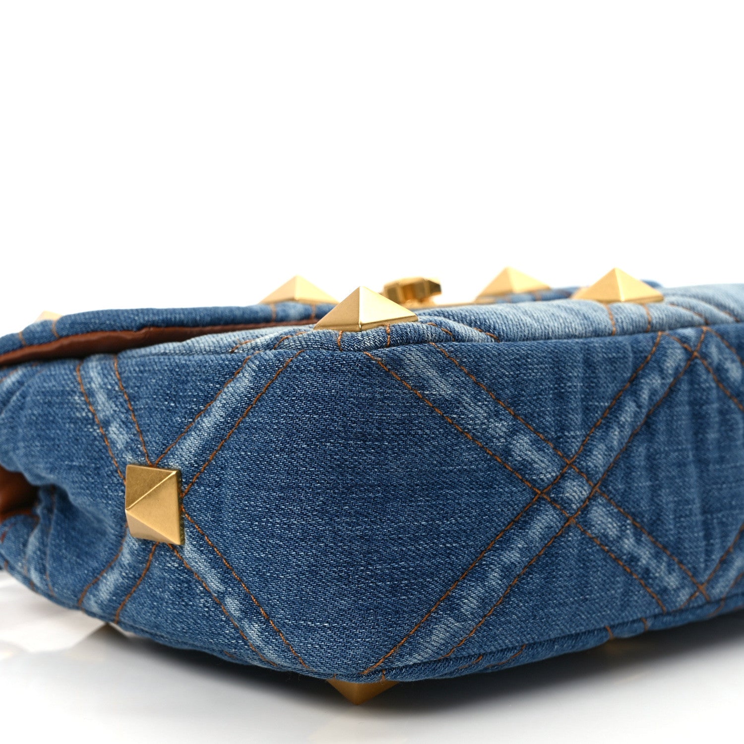 Valentino Garavani Denim Medium Roman Stud Shoulder Bag Light Denim Selleria 7 of 8