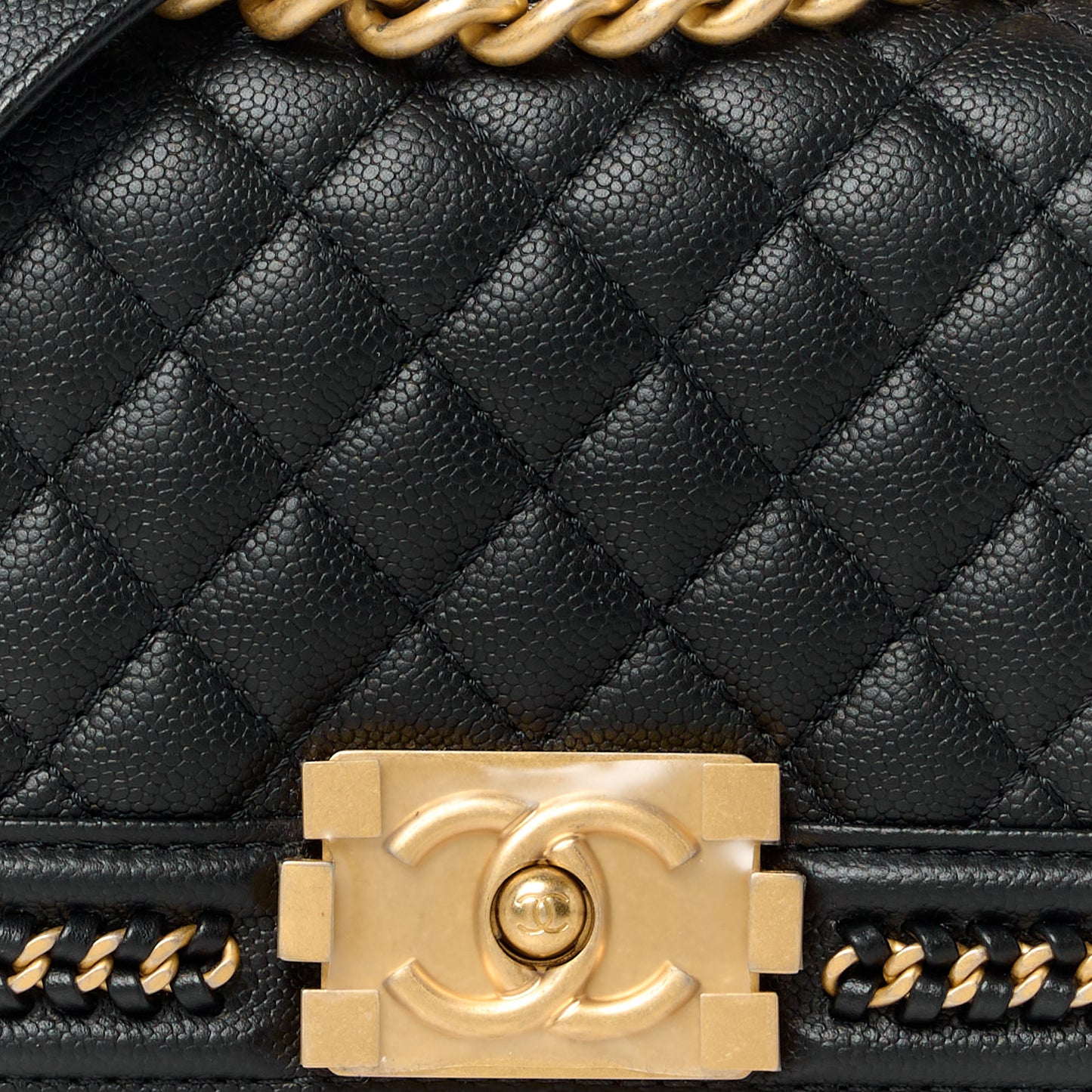 Caviar Quilted Small Chain Around Boy Flap Black
