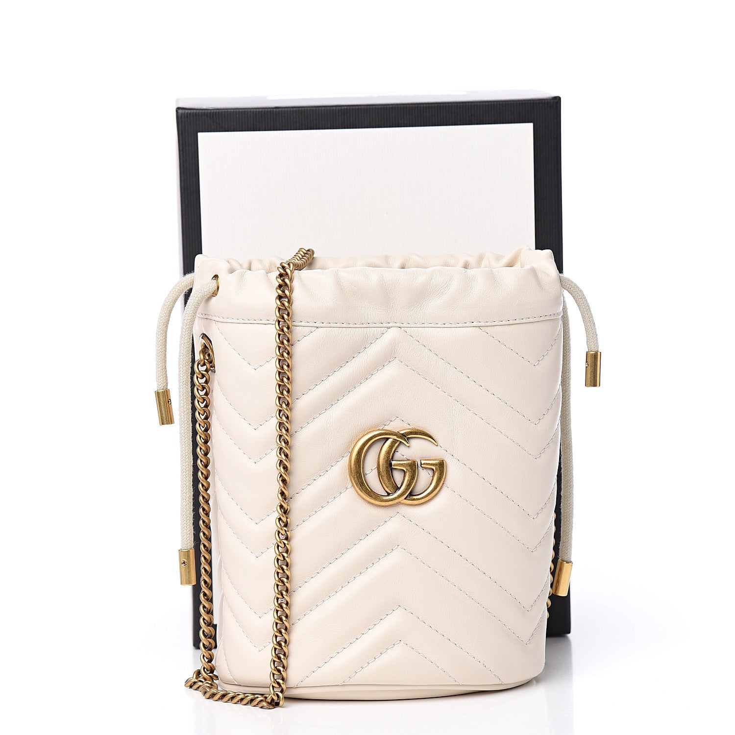 Gucci Calfskin Matelasse Mini GG Marmont 2.0 Bucket Bag White 10 of 10