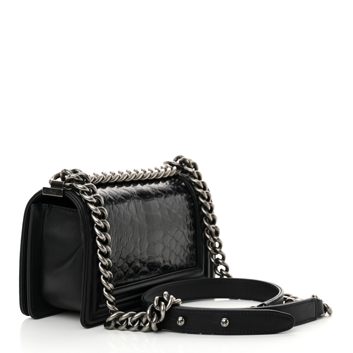 Snakeskin Calfskin Small Boy Flap Navy